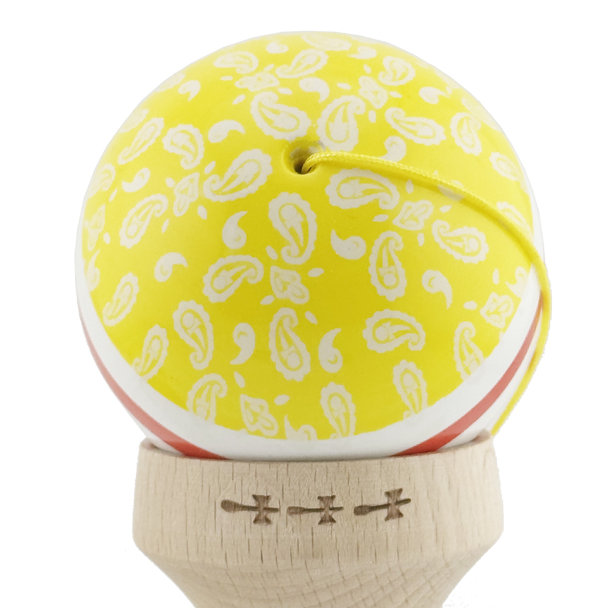 Kendama X Originala CHICANOS, Profesionala, Cupe Mari KING SIZE V3, Super Sticky, Gaura in Baza, Rulment Metalic, din lemn 18 cm, Ata 55 cm, Galben/Alb [8]