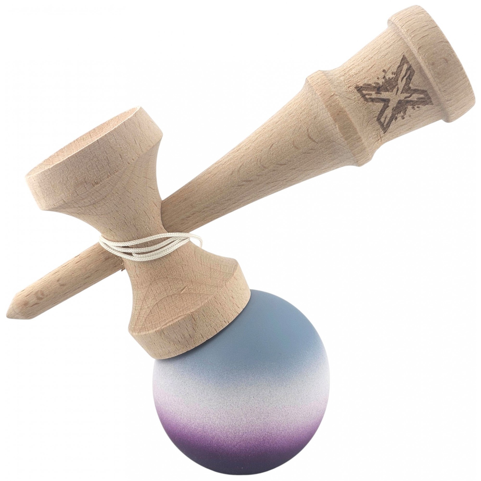 Kendama X Originala, Profesionala, Rubber Grip, din Lemn, 18 cm, Gri/Alb/Mov [2]