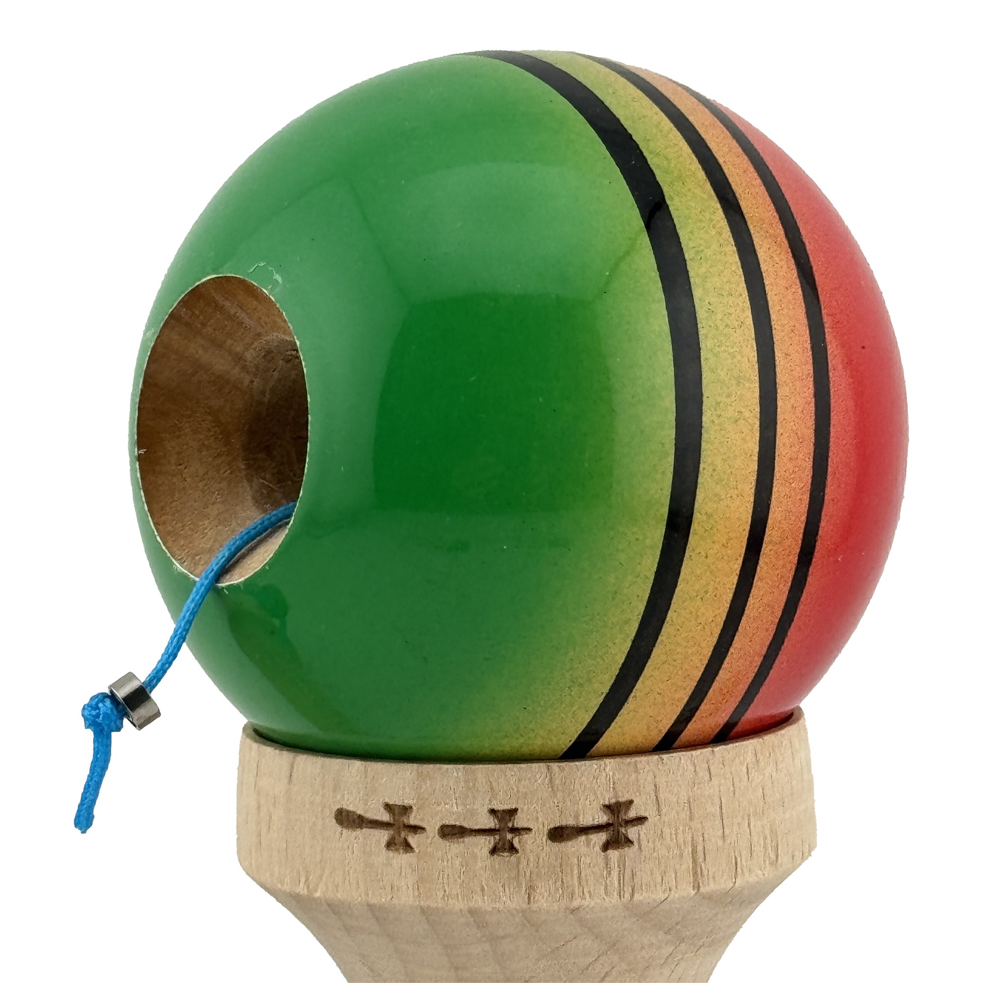 Kendama X Originala, Profesionala, Big Cups V2, Super Sticky Legendary Cupe Mari, Rulment Metalic cu Ata 55 cm, Rosu/Galben/Verde [4]
