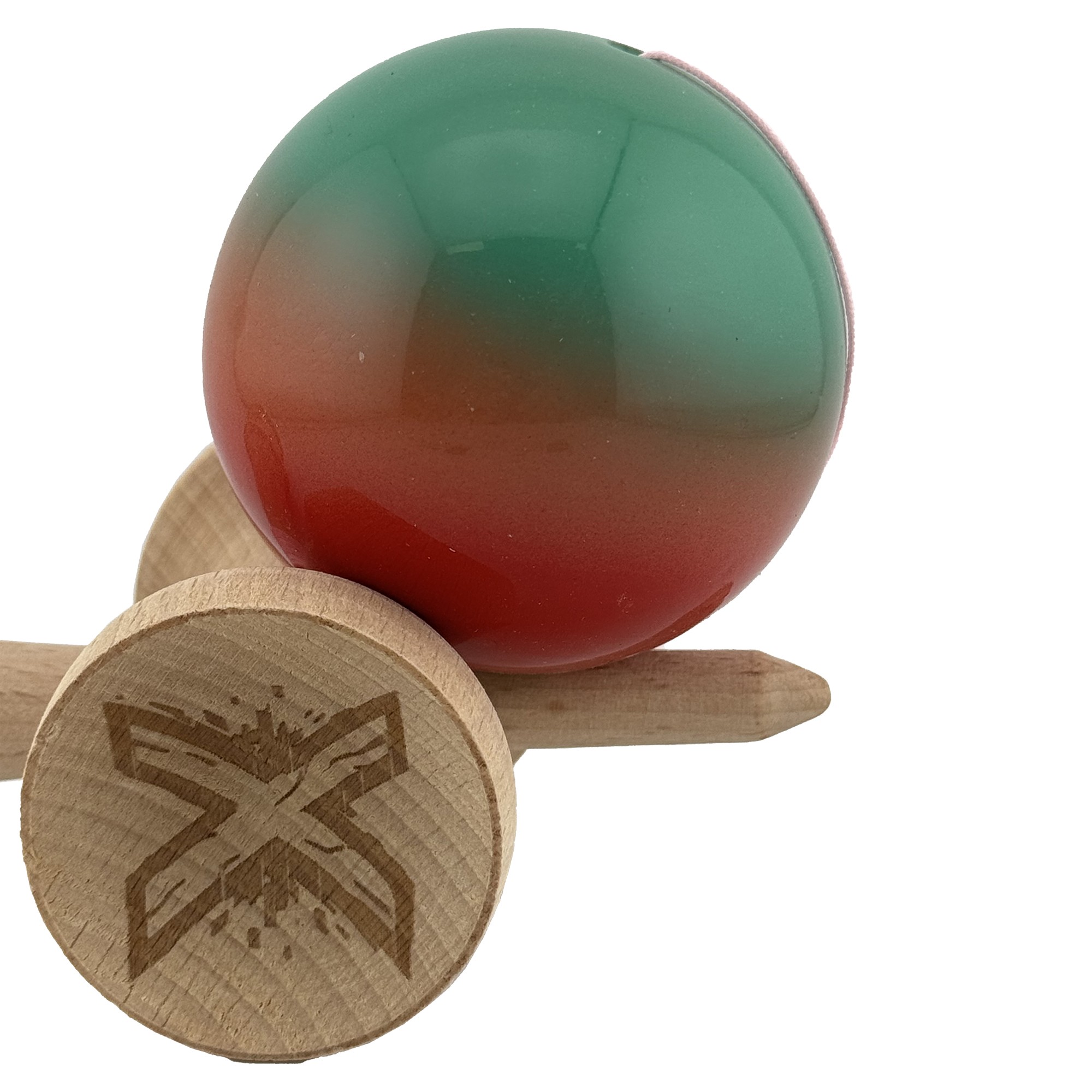 Kendama X Originala, Profesionala, Big Cups V2, Super Sticky Cupe Mari, Rulment Metalic cu Ata 55 cm, Rosu/Verde [6]
