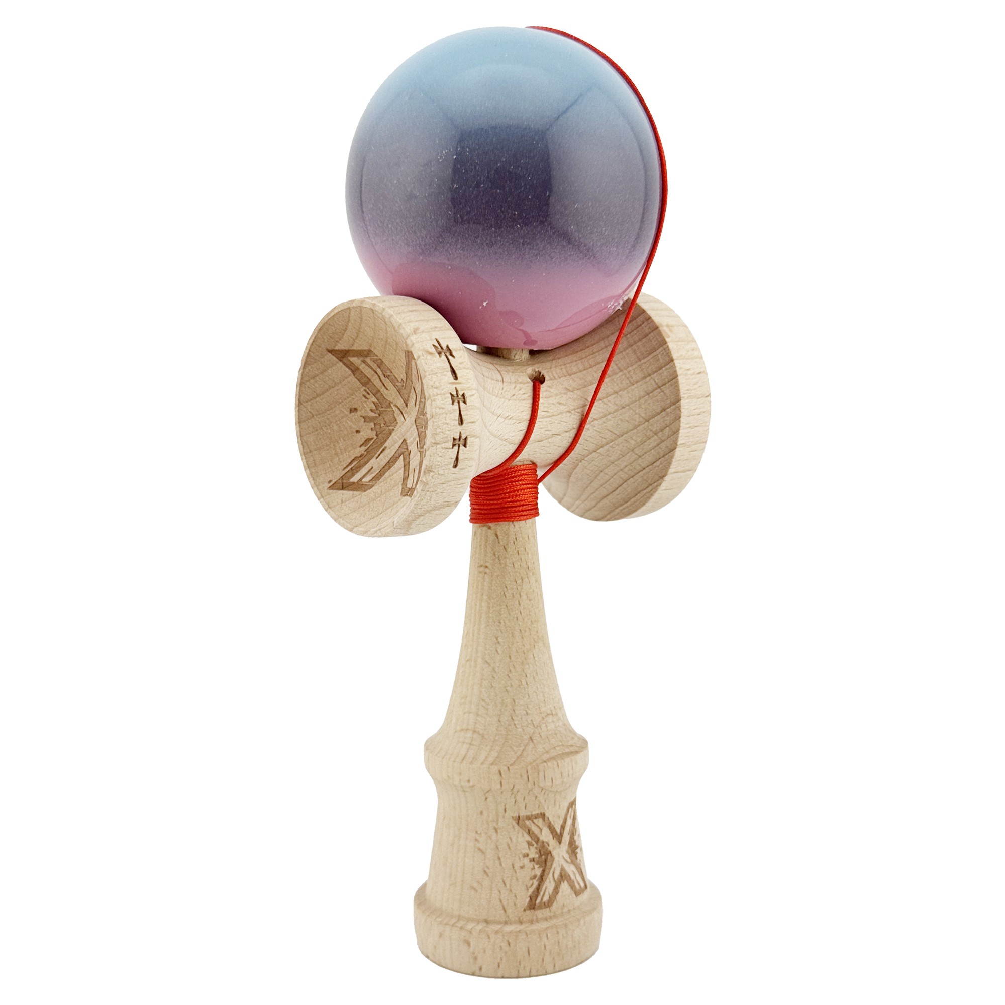 Kendama X Originala, Profesionala, Big Cups V2, Super Sticky Cupe Mari, Rulment Metalic cu Ata 55 cm, Albastru Deschis/Mov/Roz [1]