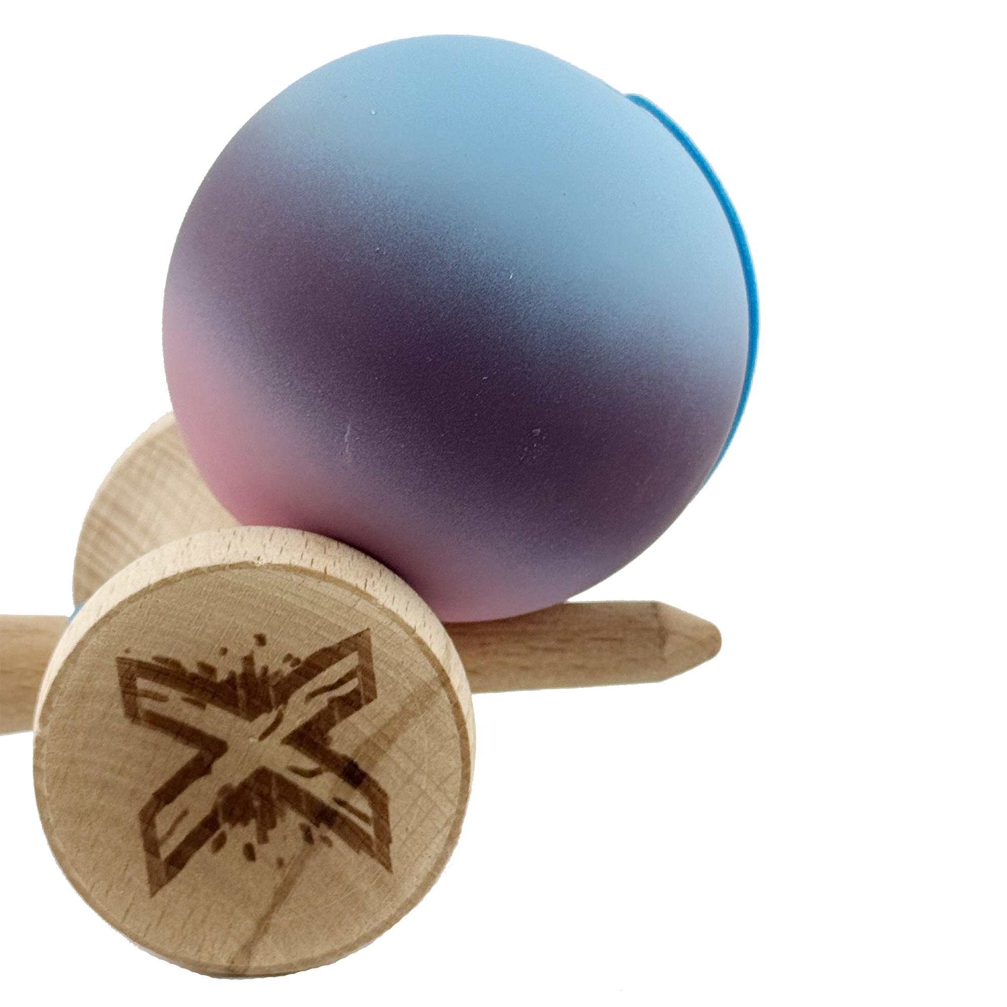 Kendama X Originala, Profesionala, Big Cups V2, Rubber Grip cu Cupe Mari, Rulment Metalic cu Ata 55 cm, Gradient Albastru/Mov/Roz [6]