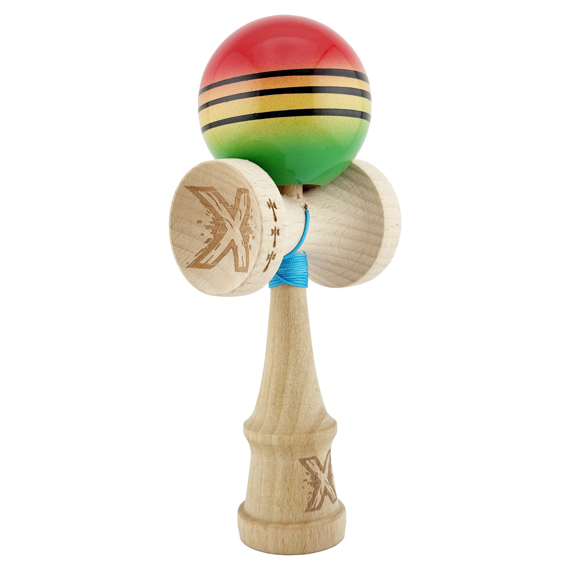 Kendama X Originala, Profesionala, Big Cups V2, Super Sticky Legendary Cupe Mari, Rulment Metalic cu Ata 55 cm, Rosu/Galben/Verde [8]