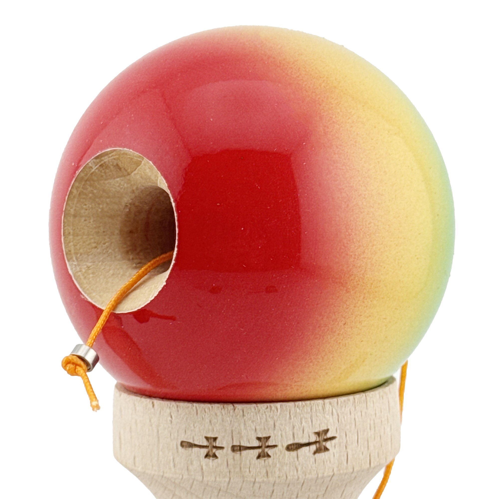 Kendama X Originala, Profesionala, Big Cups V2, Super Sticky Cupe Mari, Rulment Metalic cu Ata 55 cm, Verde/Galben/Rosu [4]