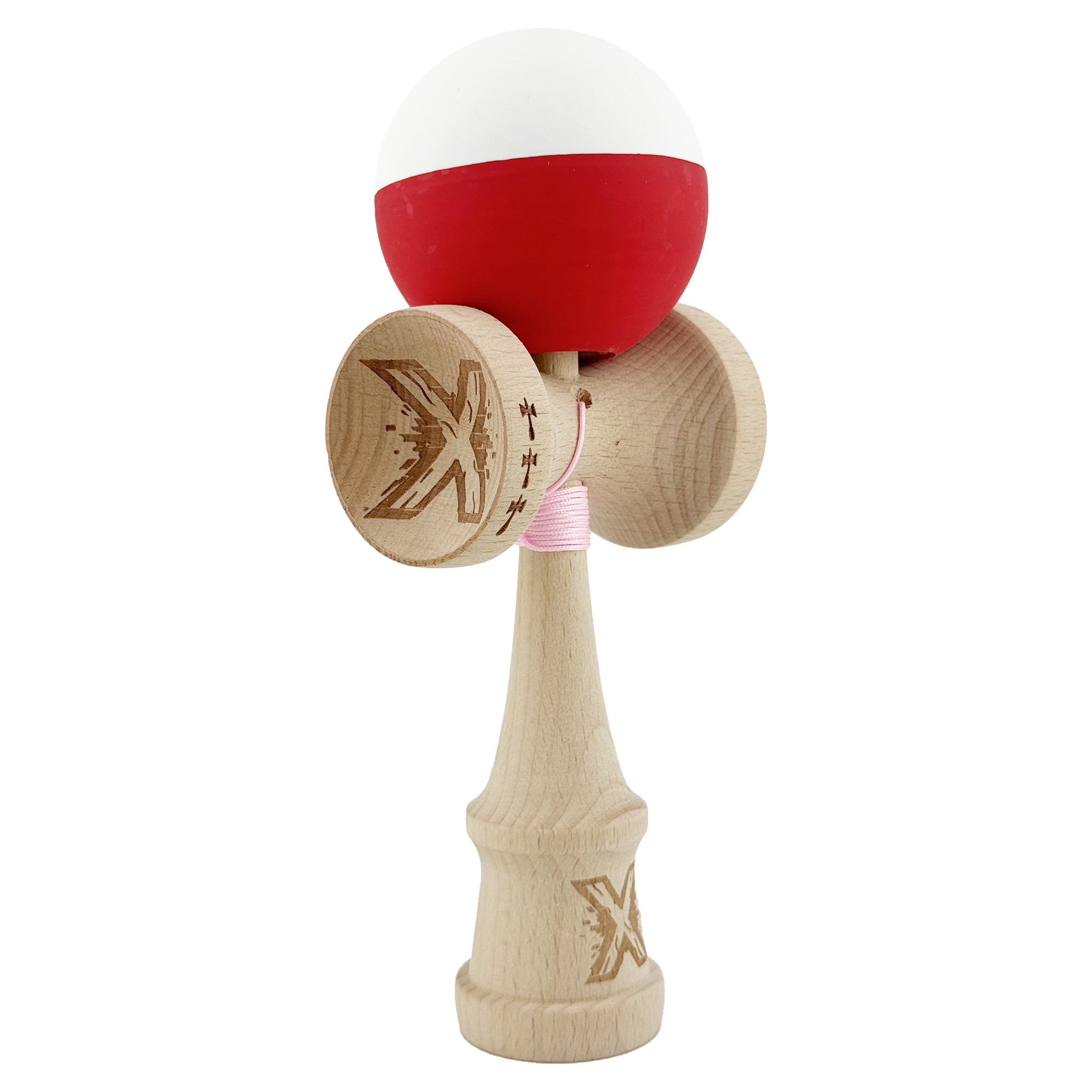 Kendama X Originala, Profesionala, Big Cups V2, Rubber Grip cu Cupe Mari, Rulment Metalic cu Ata 55 cm, Alb/Rosu [8]
