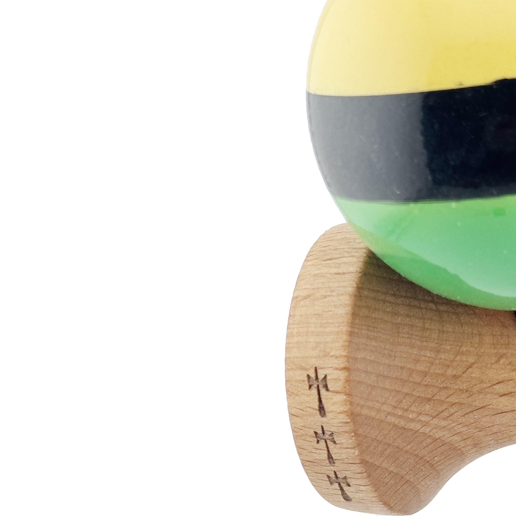 Kendama X Originala, Profesionala, Big Cups V2, Super Sticky cu Cupe Mari, Rulment Metalic, din lemn 18 cm, Ata 55 cm, Galben/Negru/Verde [6]