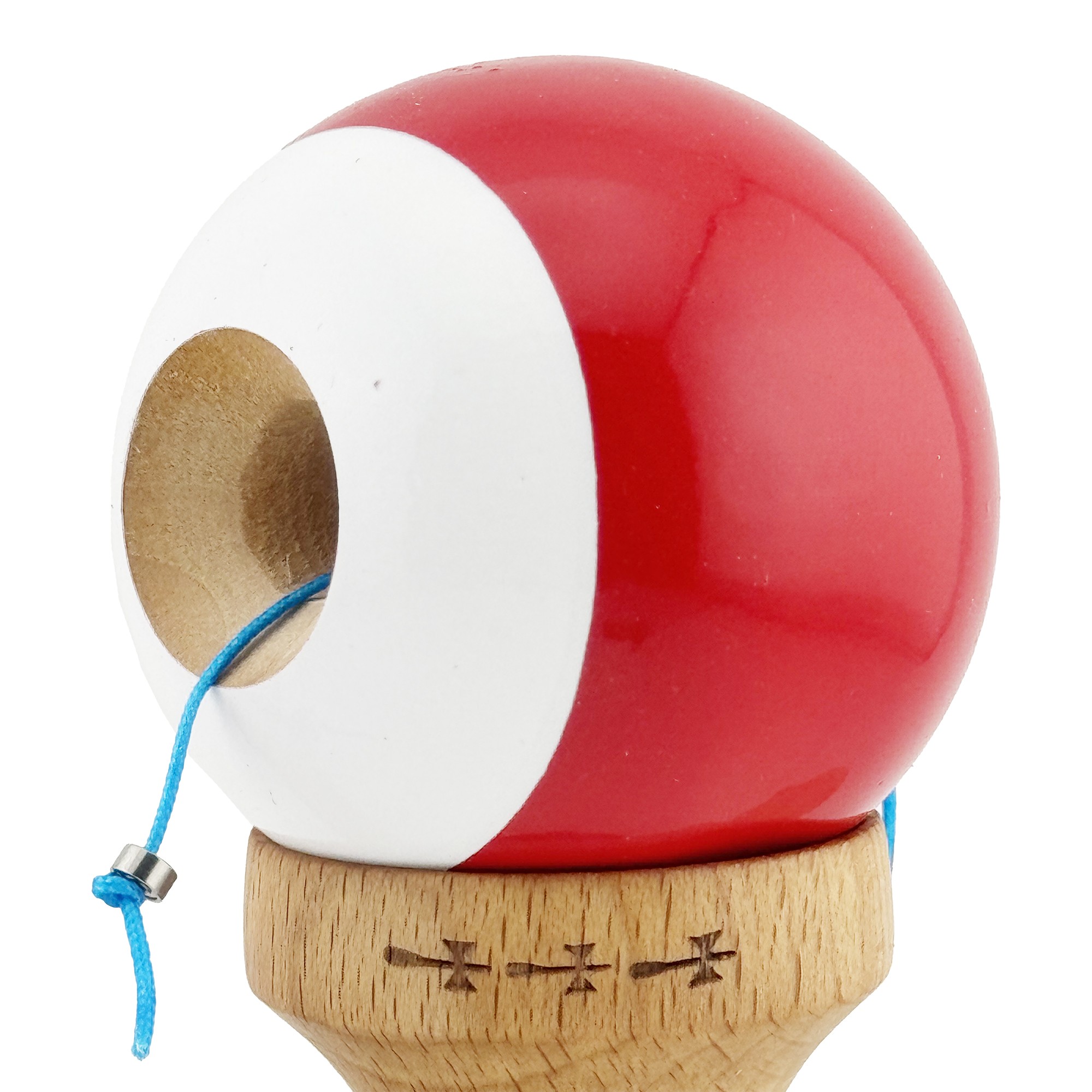 Kendama X Originala, Profesionala, Big Cups V2, Super Sticky cu Cupe Mari, din lemn 18 cm, Rulment Metalic cu Ata 55 cm, Rosu/Alb [4]