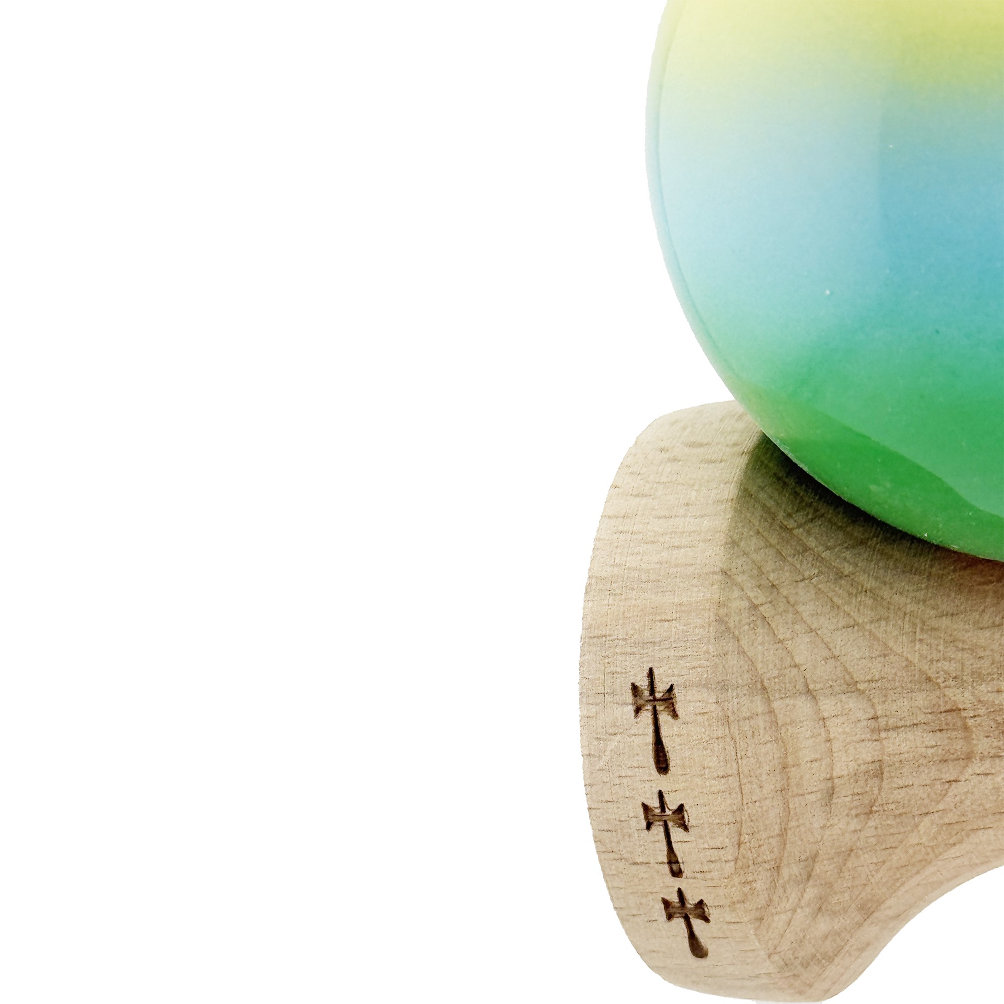 Kendama X Originala, Profesionala, Big Cups V2, Super Sticky cu Cupe Mari, din lemn 18 cm, Rulment Metalic cu Ata 55 cm, Galben/Albastru/Verde [5]