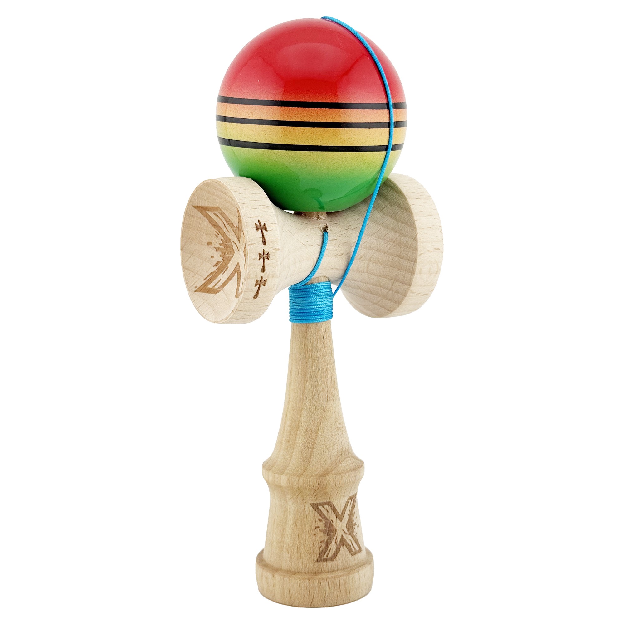 Kendama X Originala, Profesionala, Big Cups V2, Super Sticky Legendary Cupe Mari, Rulment Metalic cu Ata 55 cm, Rosu/Galben/Verde [1]