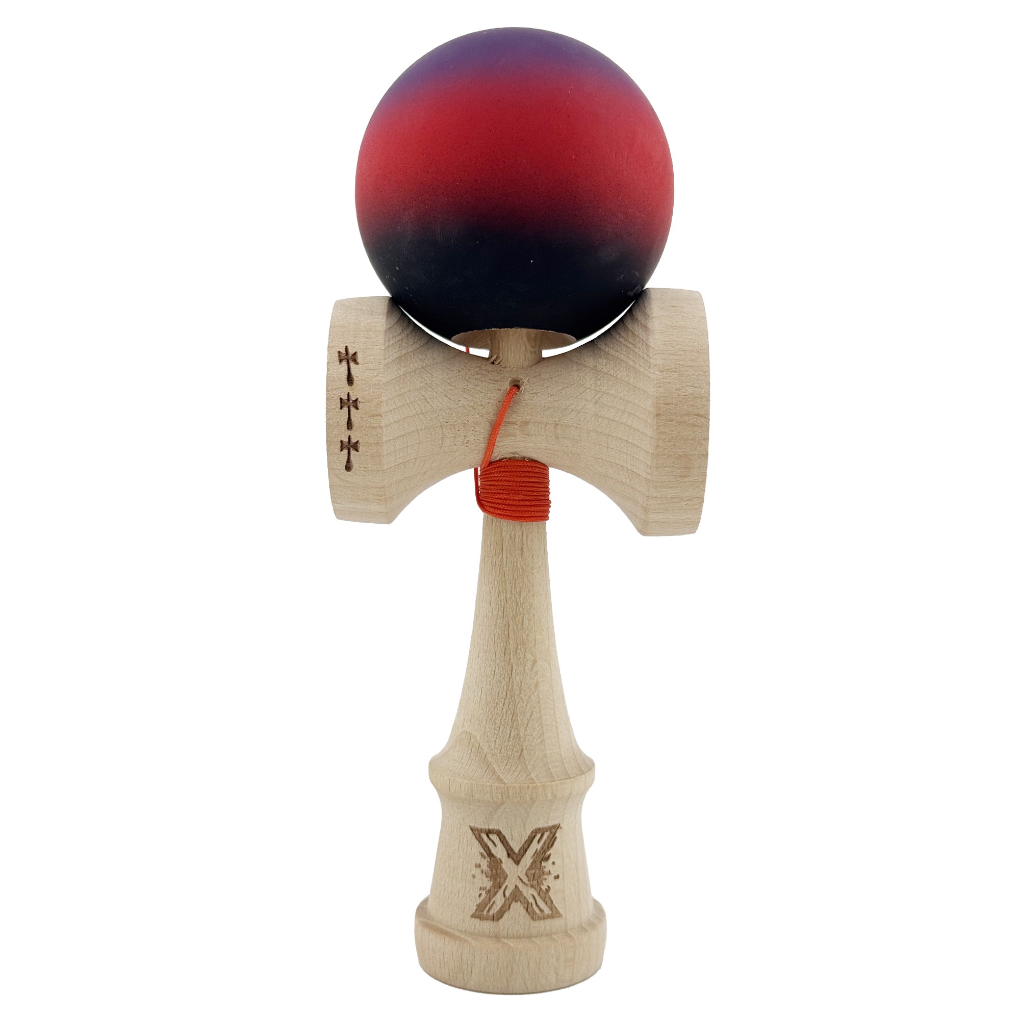 Kendama si Spinnere - Kendama X Originala, Profesionala, Big Cups V2, Rubber Grip cu Cupe Mari, Rulment Metalic cu Ata 55 cm, Mov/Rosu/Negru