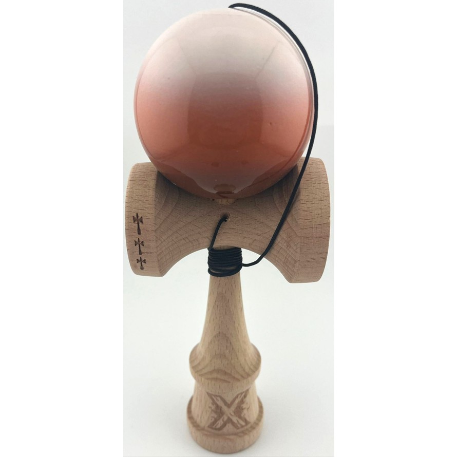 Kendama Super Sticky V2 Cupe Mari - Kendama X Originala, Profesionala, Big Cups V2, Super Sticky cu Cupe Mari, din lemn 18 cm, Rulment Metalic cu Ata 55 cm, Alb/Maro