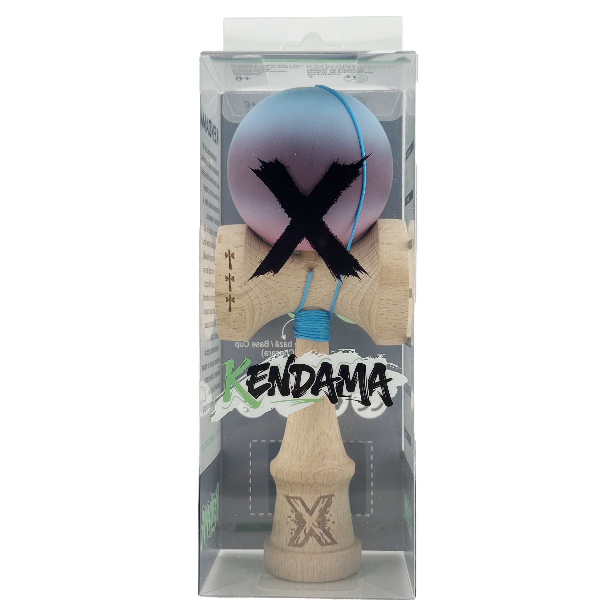 Kendama X Originala, Profesionala, Big Cups V2, Rubber Grip cu Cupe Mari, Rulment Metalic cu Ata 55 cm, Gradient Albastru/Mov/Roz [3]