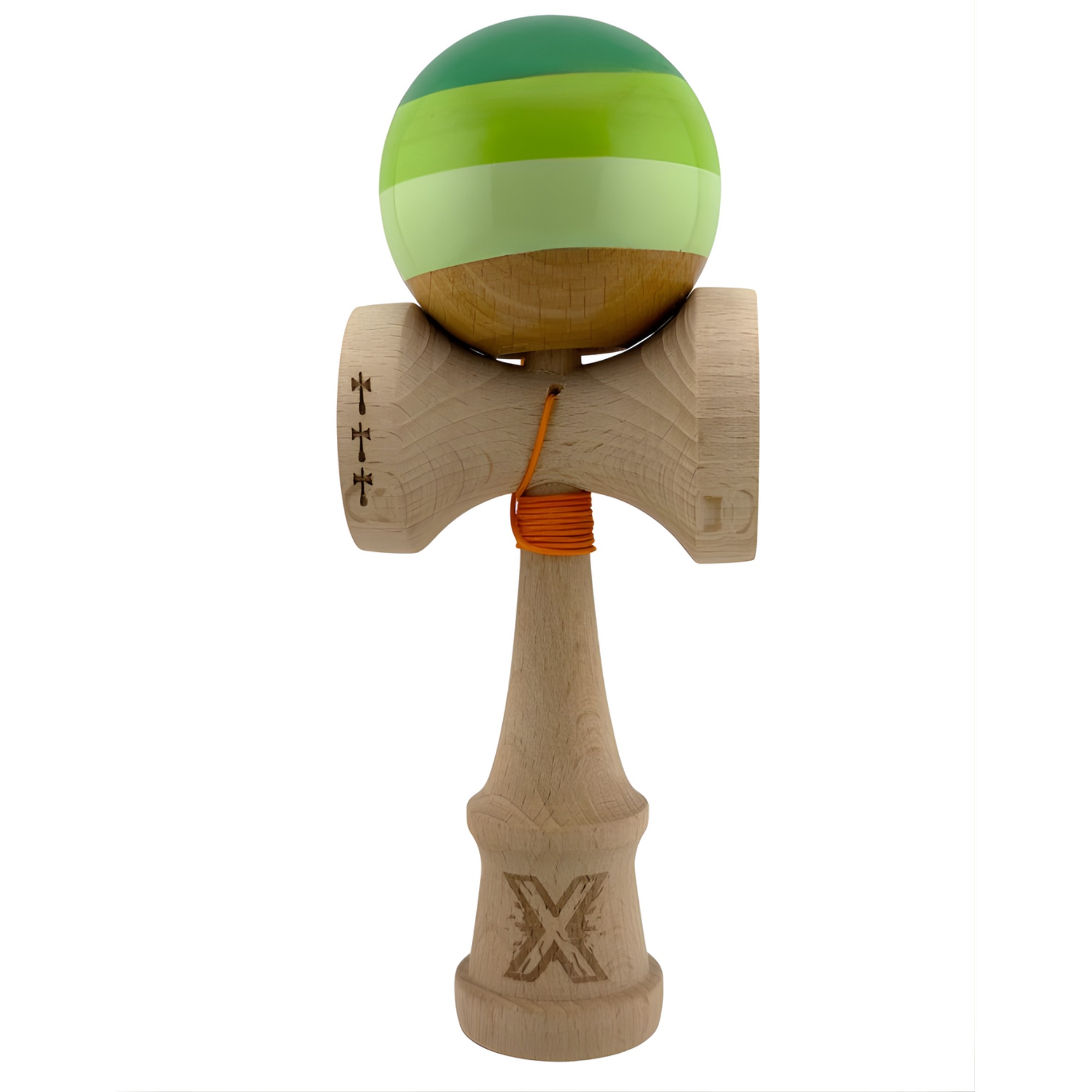 Kendama si Spinnere - Kendama X Originala, Profesionala, Big Cups V2, Super Sticky Legendary Cupe Mari, Rulment Metalic cu Ata 55 cm, Verde Mix