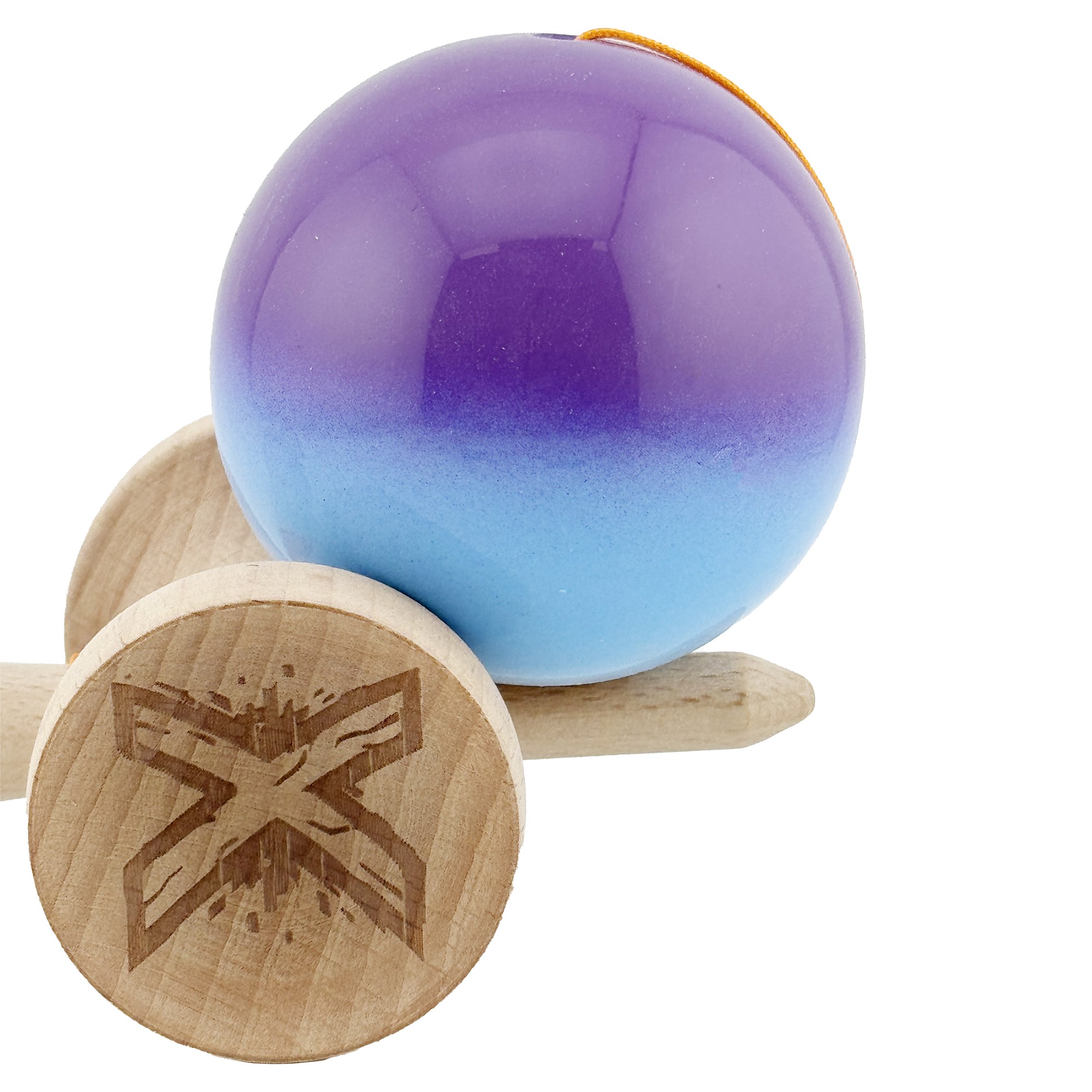 Kendama X Originala, Profesionala, Big Cups V2, Super Sticky cu Cupe Mari, din lemn 18 cm, Rulment Metalic cu Ata 55 cm, Mov/Albastru [6]