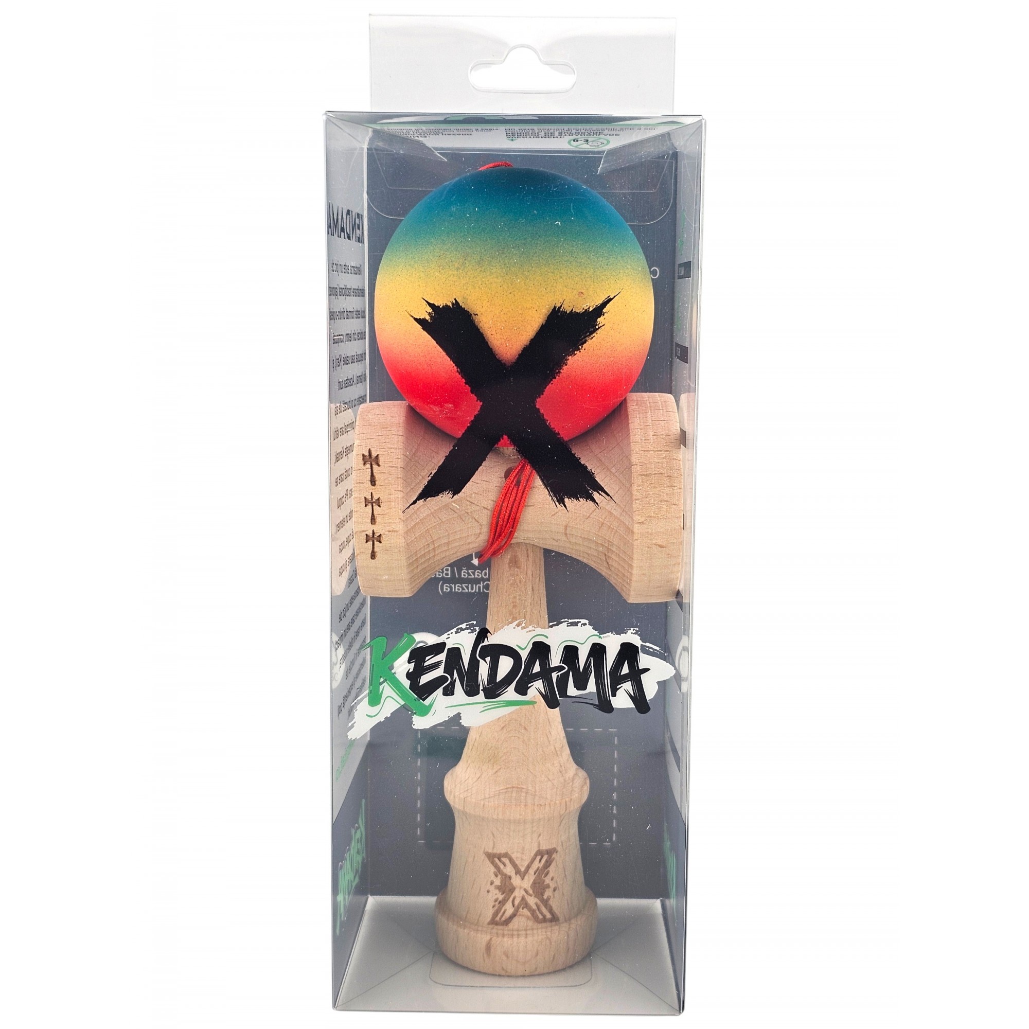 Kendama X Originala, Profesionala, Big Cups V2, Rubber Grip cu Cupe Mari, Rulment Metalic cu Ata 55 cm, Gradient Albastru/Galben/Rosu [3]