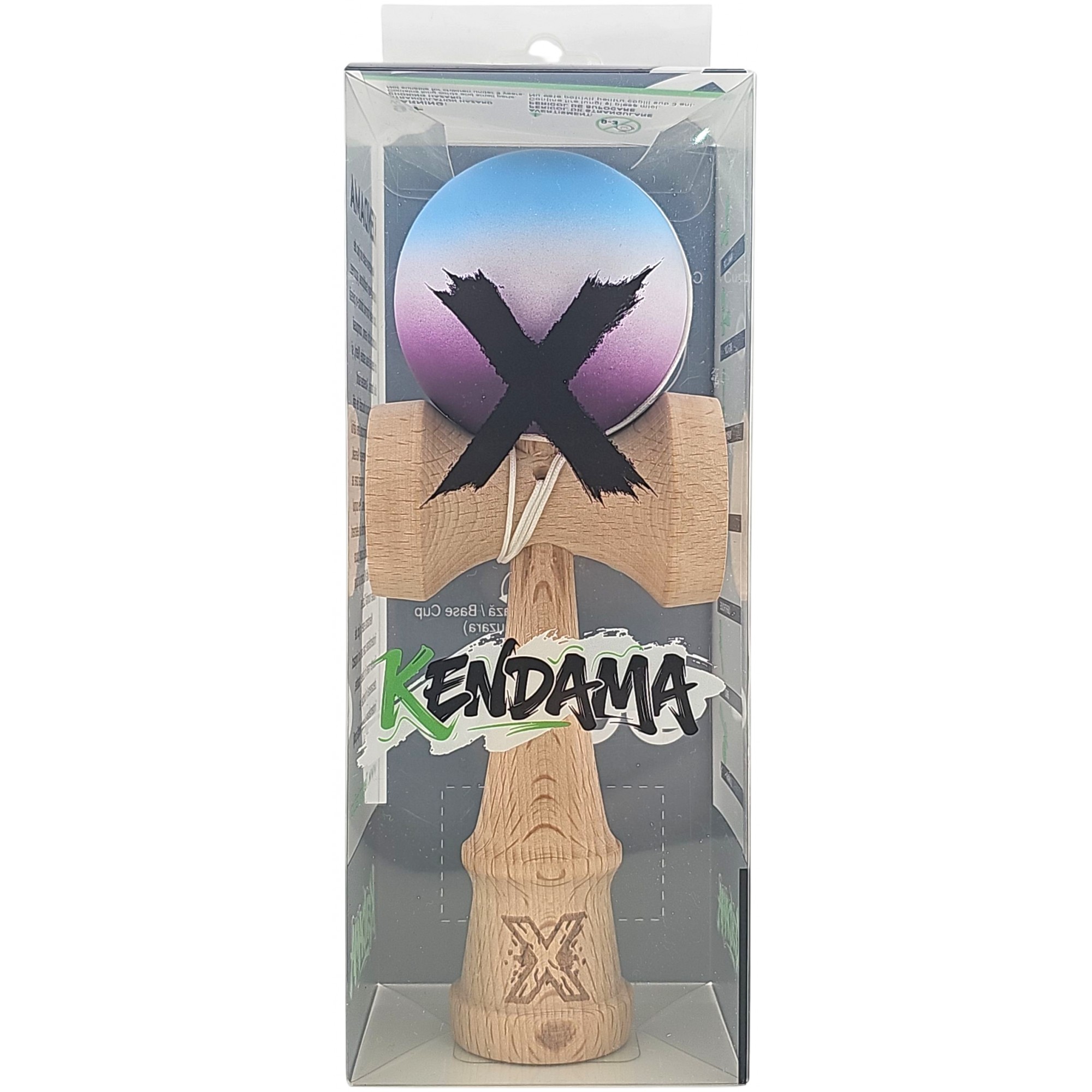 Kendama X Originala, Profesionala, din Lemn, Rubber Grip, 18 cm, Albastru/Alb/Violet  [4]