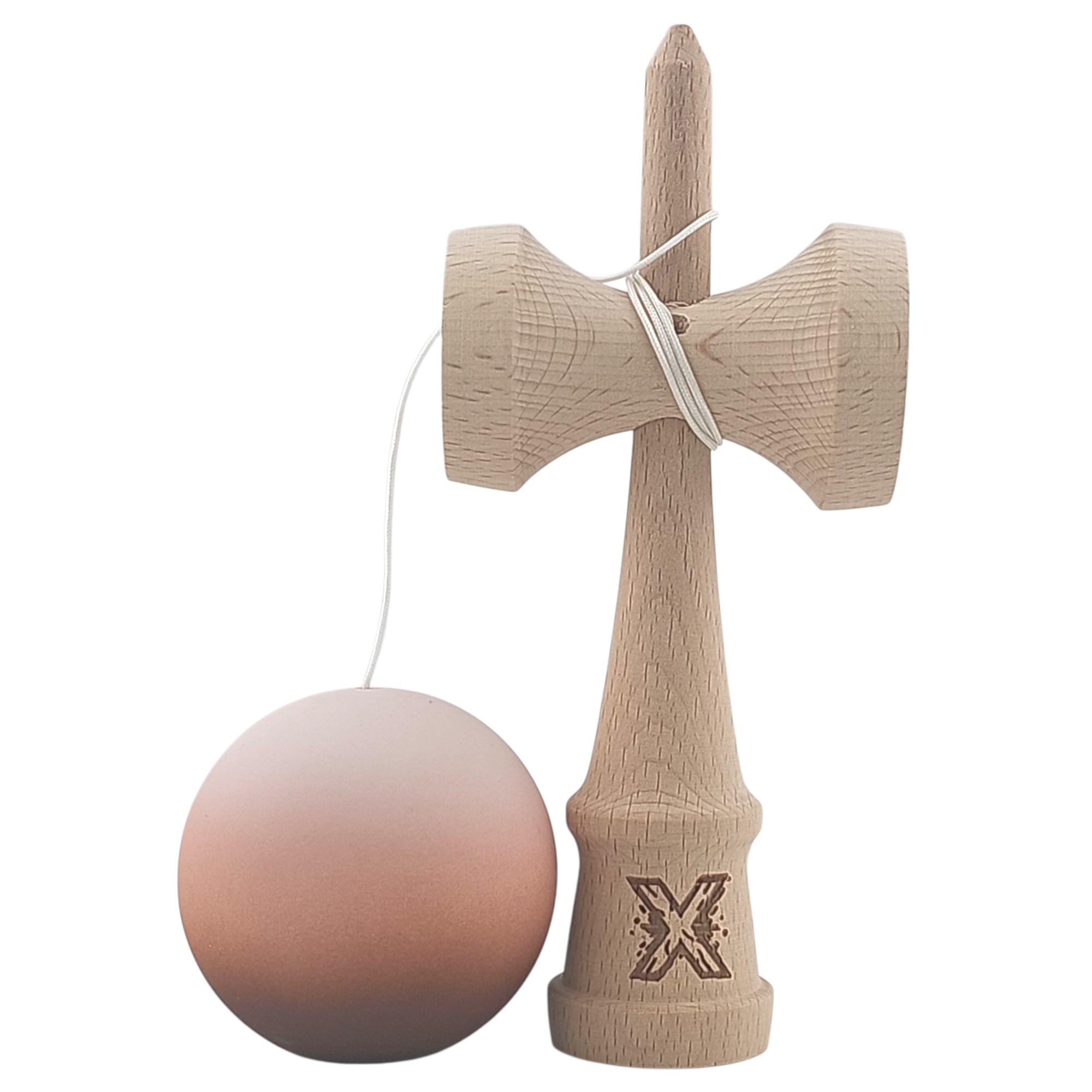 Kendama X Originala, Profesionala, din Lemn, Rubber Grip, 18 cm, Maro/Bej/Roz [1]