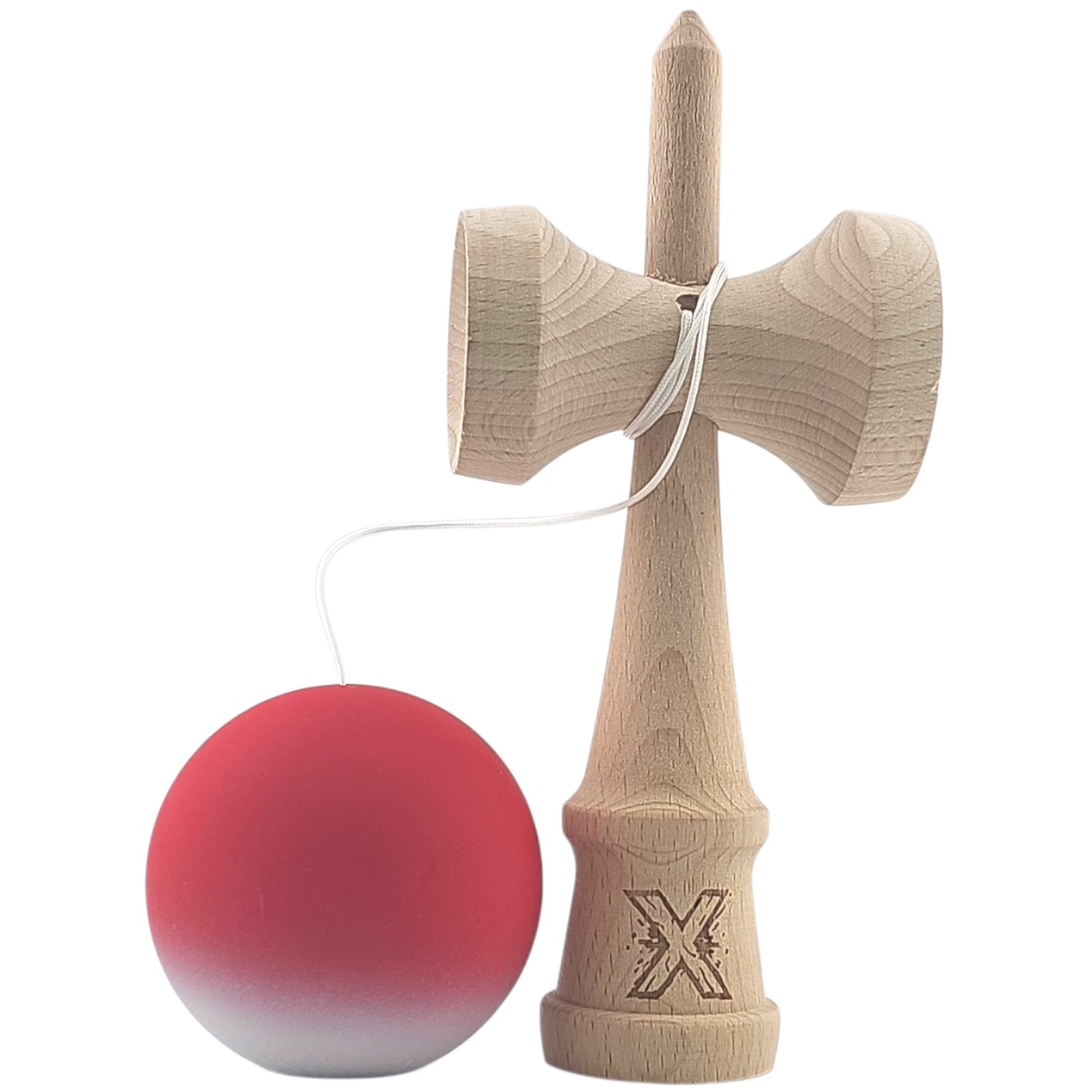 Kendama X Originala, Profesionala, din Lemn, Rubber Grip, 18 cm, Rosu/Alb [1]
