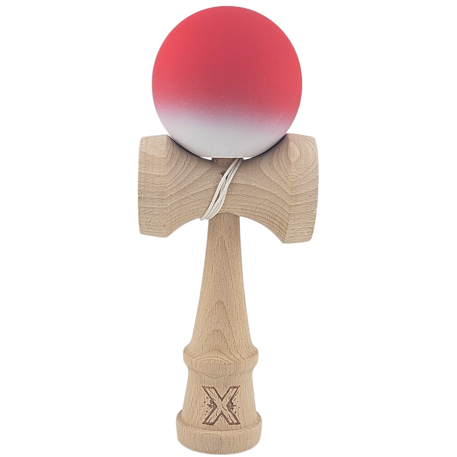 Kendama si Spinnere - Kendama X Originala, Profesionala, din Lemn, Rubber Grip, 18 cm, Rosu/Alb
