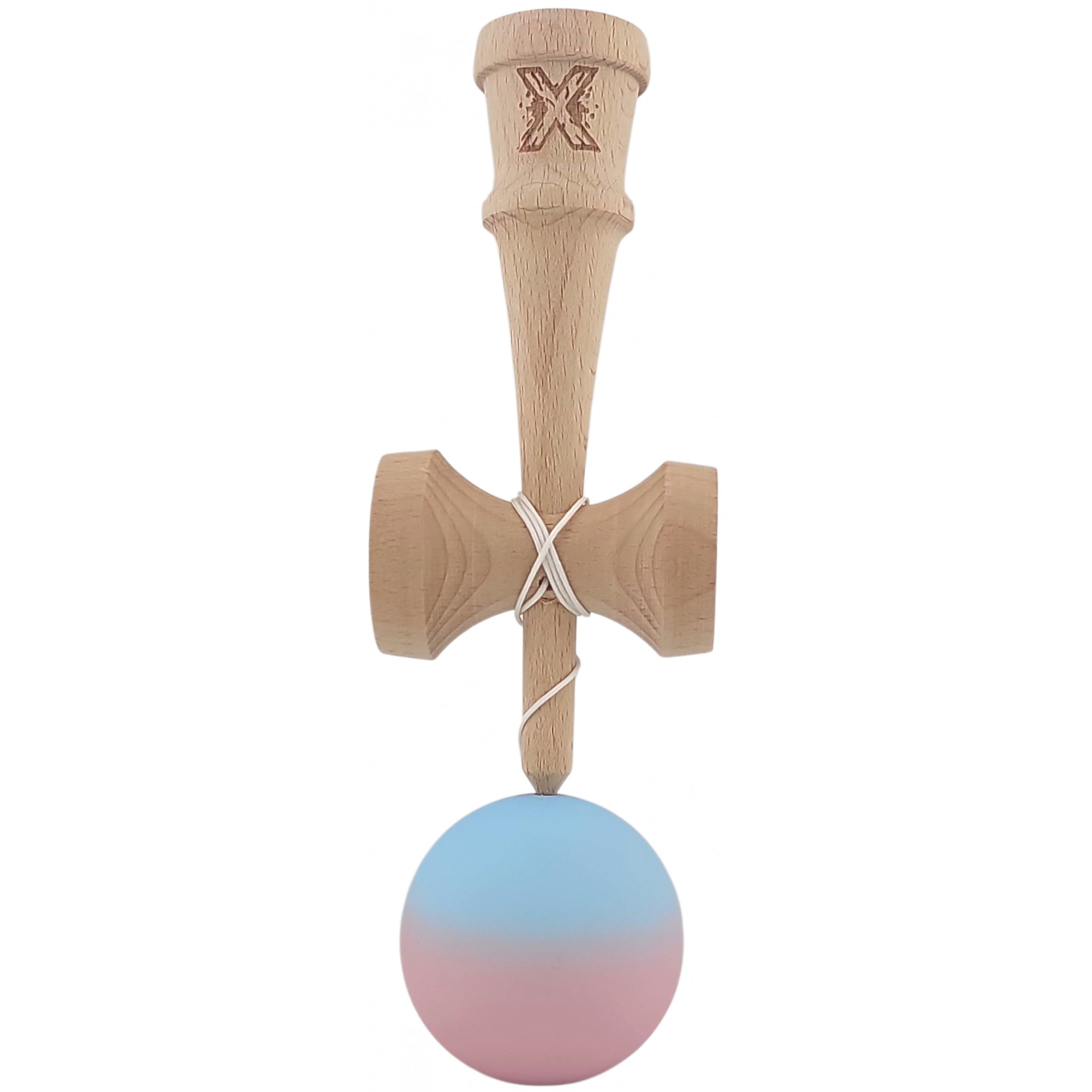 Kendama X Originala, Profesionala, din Lemn, Rubber Grip, 18 cm, Albastru/Lila [1]