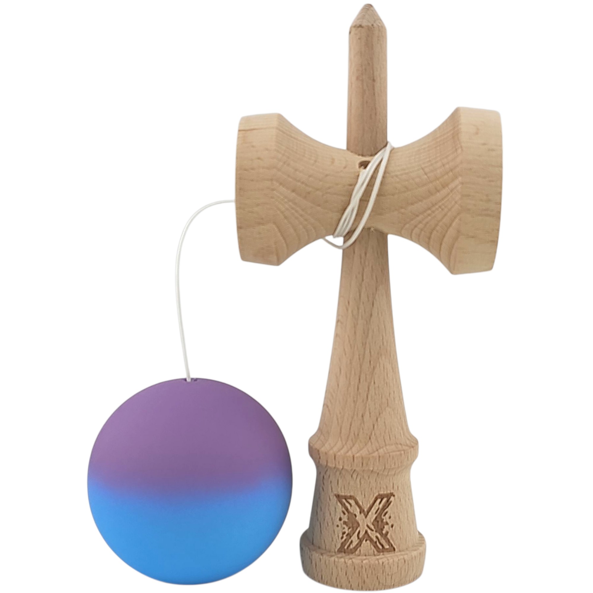 Kendama X Originala, Profesionala, din Lemn, Rubber Grip, 18 cm, Gradient Violet/Albastru [2]