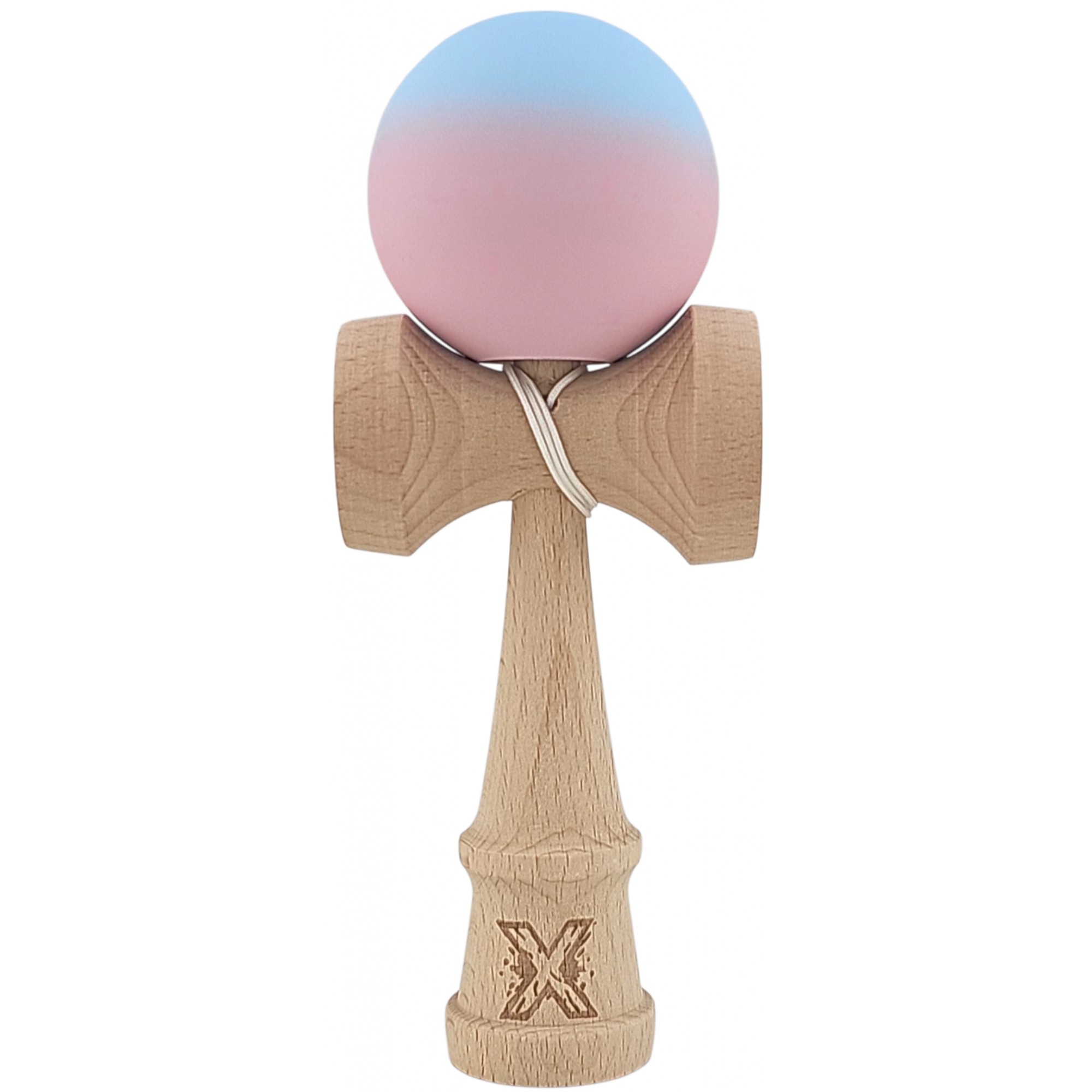 Kendama si Spinnere - Kendama X Originala, Profesionala, din Lemn, Rubber Grip, 18 cm, Albastru/Lila
