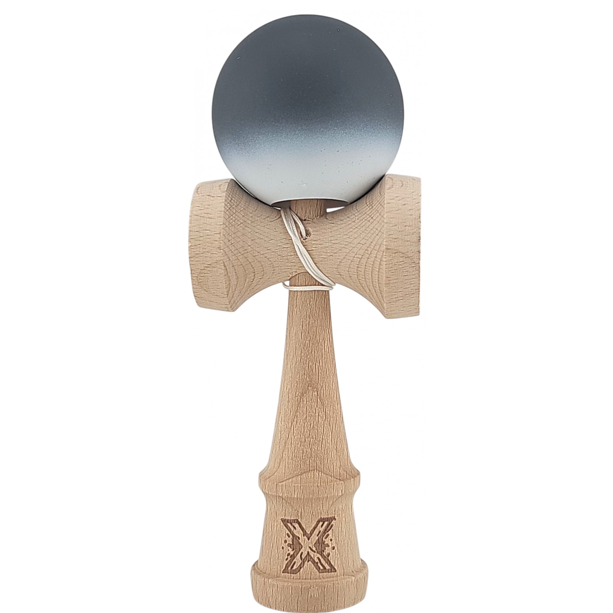 Kendama si Spinnere - Kendama X Originala, Profesionala, din Lemn, Rubber Grip, 18 cm, Alb/Negru