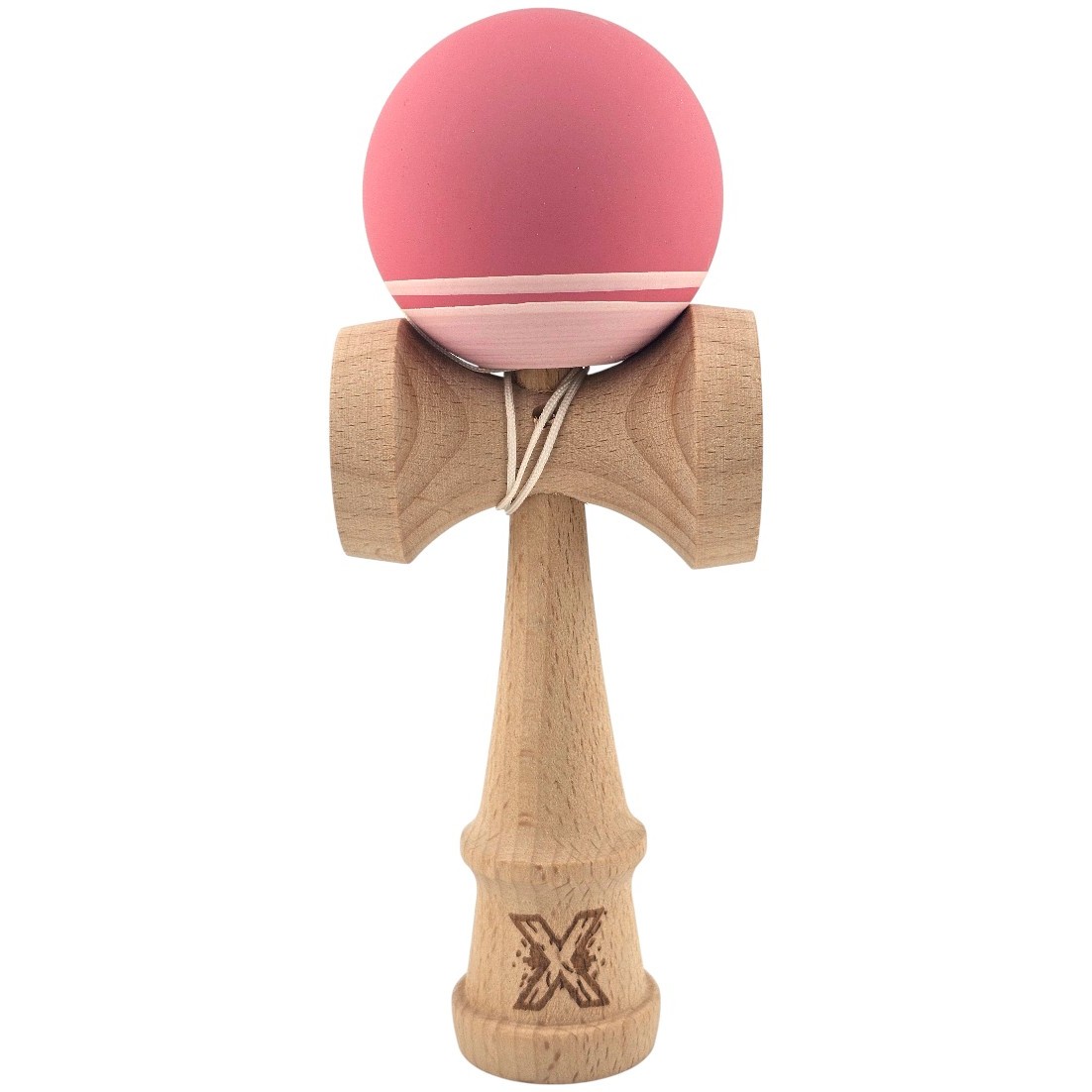 Kendama si Spinnere - Kendama X Originala, Profesionala, din Lemn, Rubber Grip, 18 cm, Roz/Alb