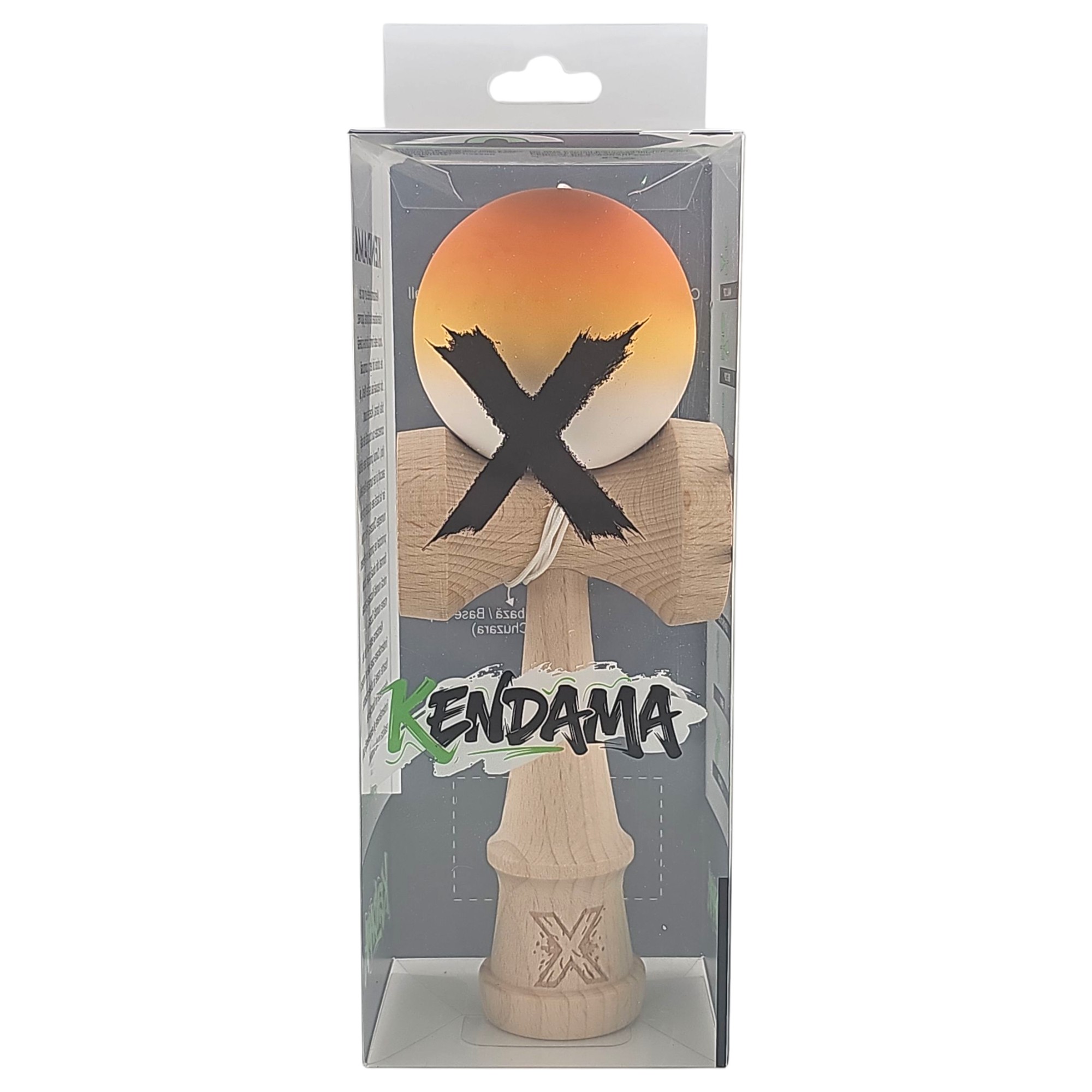 Kendama X Originala, Profesionala, din Lemn, Rubber Grip, 18 cm, Portocaliu/Galben/Alb [3]