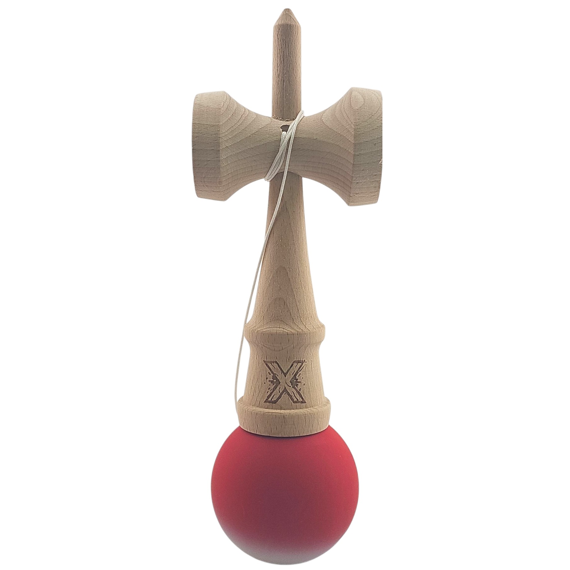 Kendama X Originala, Profesionala, din Lemn, Rubber Grip, 18 cm, Rosu/Alb [2]