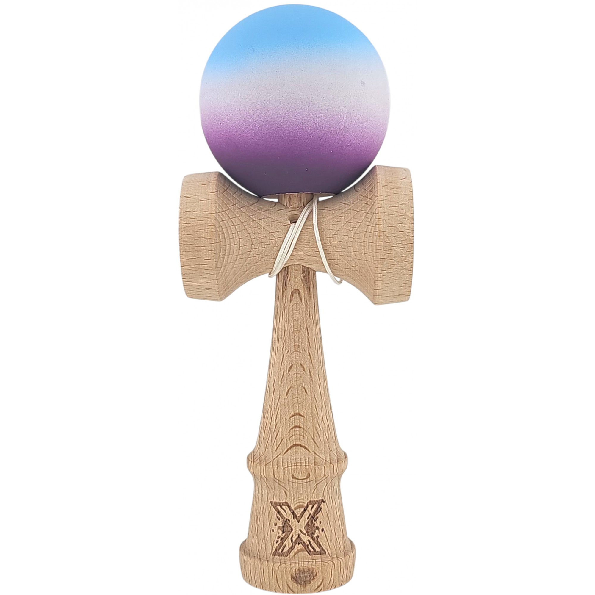 Kendama si Spinnere - Kendama X Originala, Profesionala, din Lemn, Rubber Grip, 18 cm, Albastru/Alb/Violet 