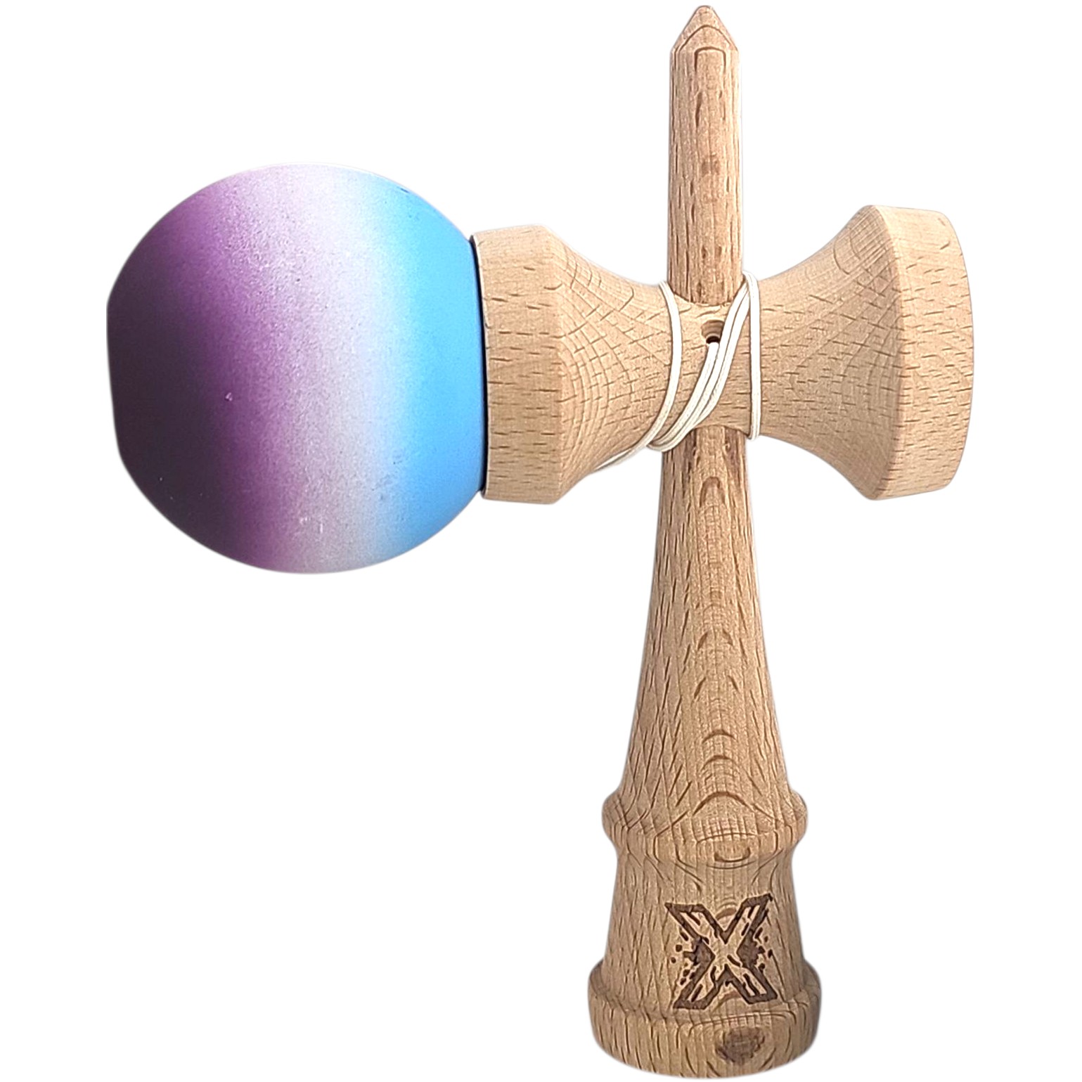 Kendama X Originala, Profesionala, din Lemn, Rubber Grip, 18 cm, Albastru/Alb/Violet  [3]