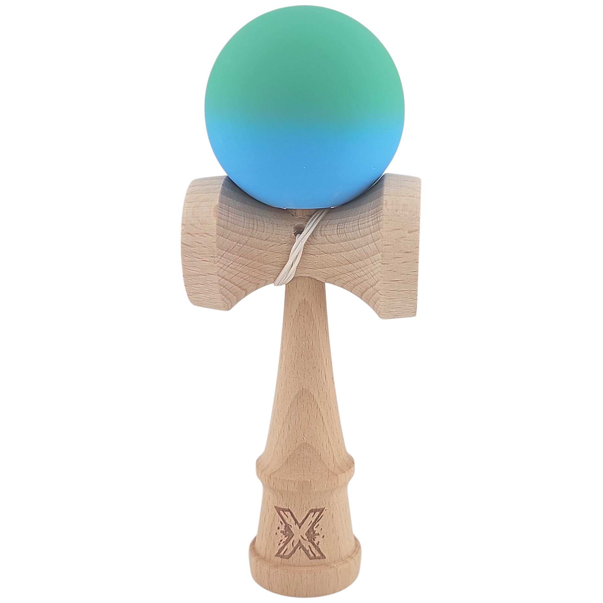 Kendama si Spinnere - Kendama X Originala, Profesionala, din Lemn, Rubber Grip, 18 cm, Verde/Albastru