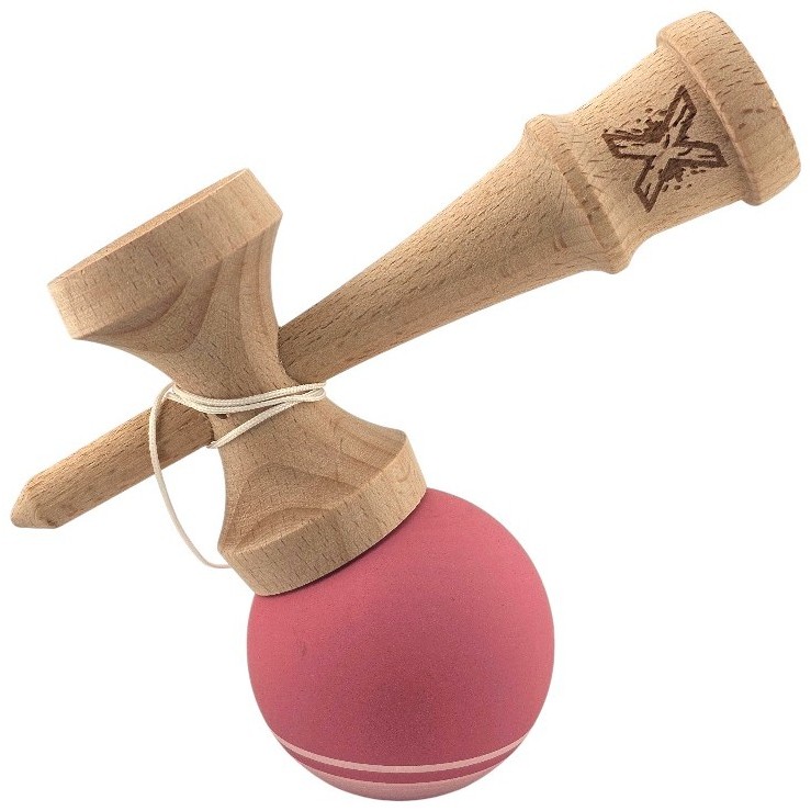 Kendama X Originala, Profesionala, din Lemn, Rubber Grip, 18 cm, Roz/Alb [2]