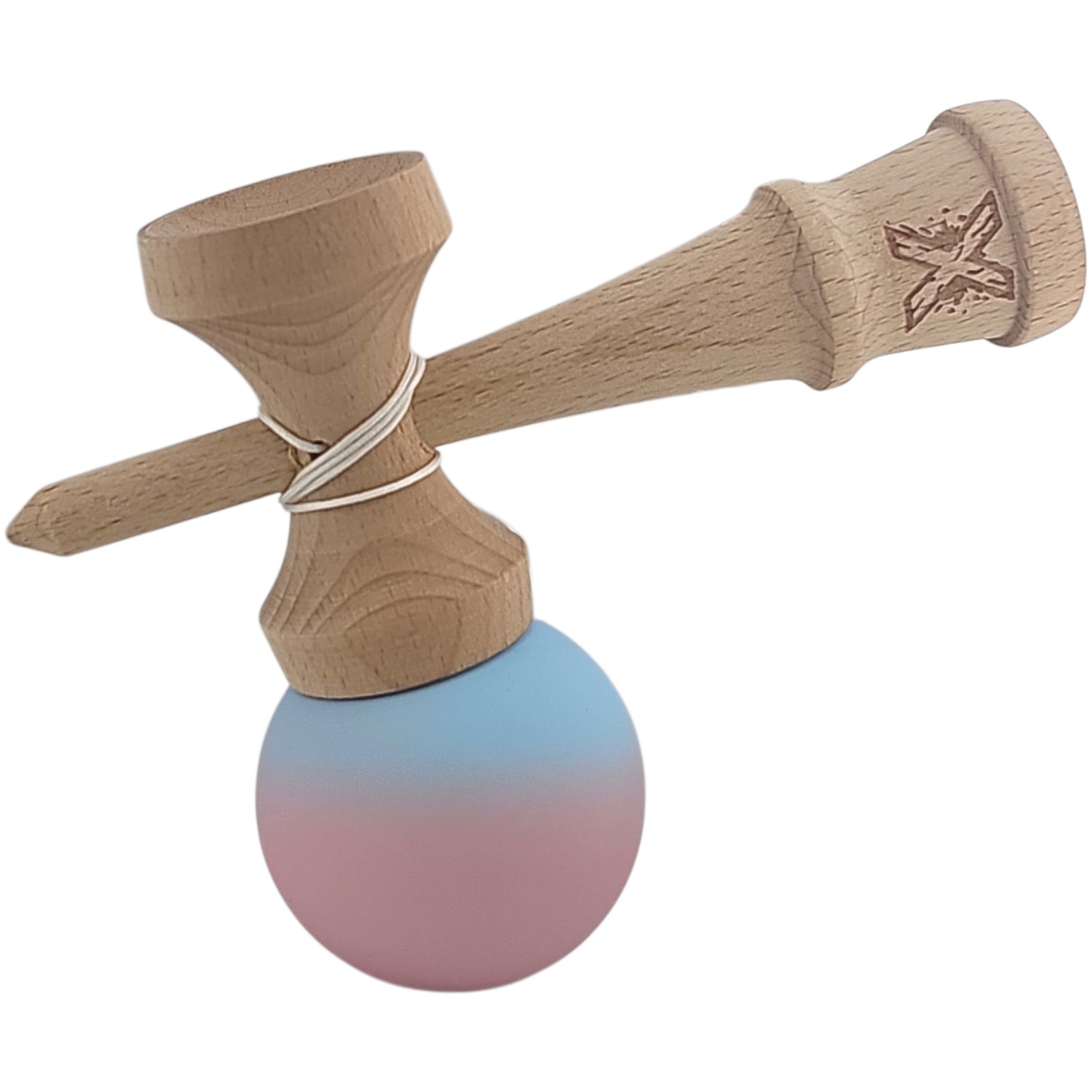 Kendama X Originala, Profesionala, din Lemn, Rubber Grip, 18 cm, Albastru/Lila [2]