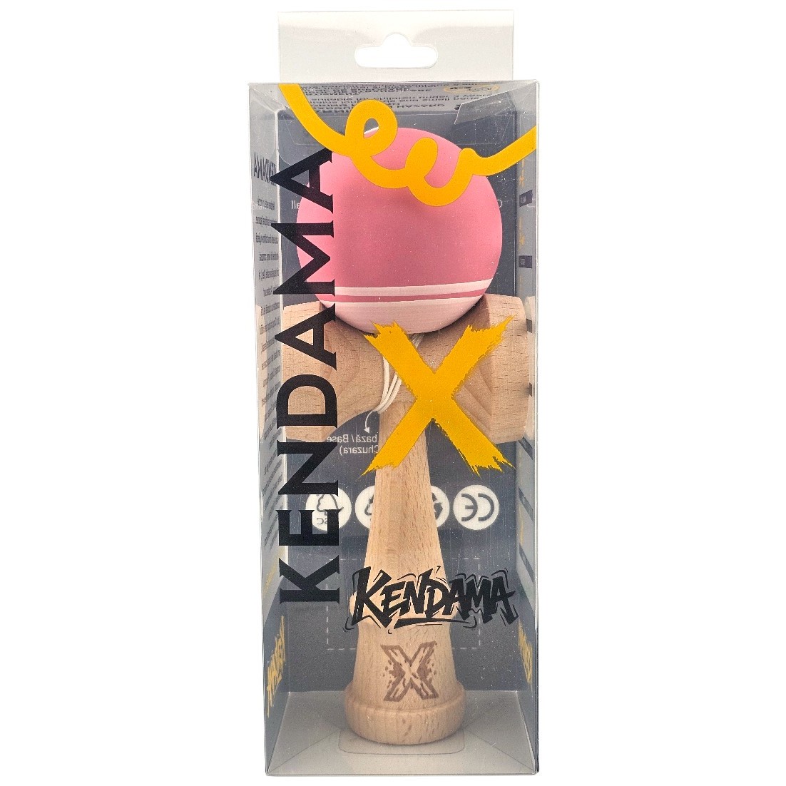 Kendama X Originala, Profesionala, din Lemn, Rubber Grip, 18 cm, Roz/Alb [3]