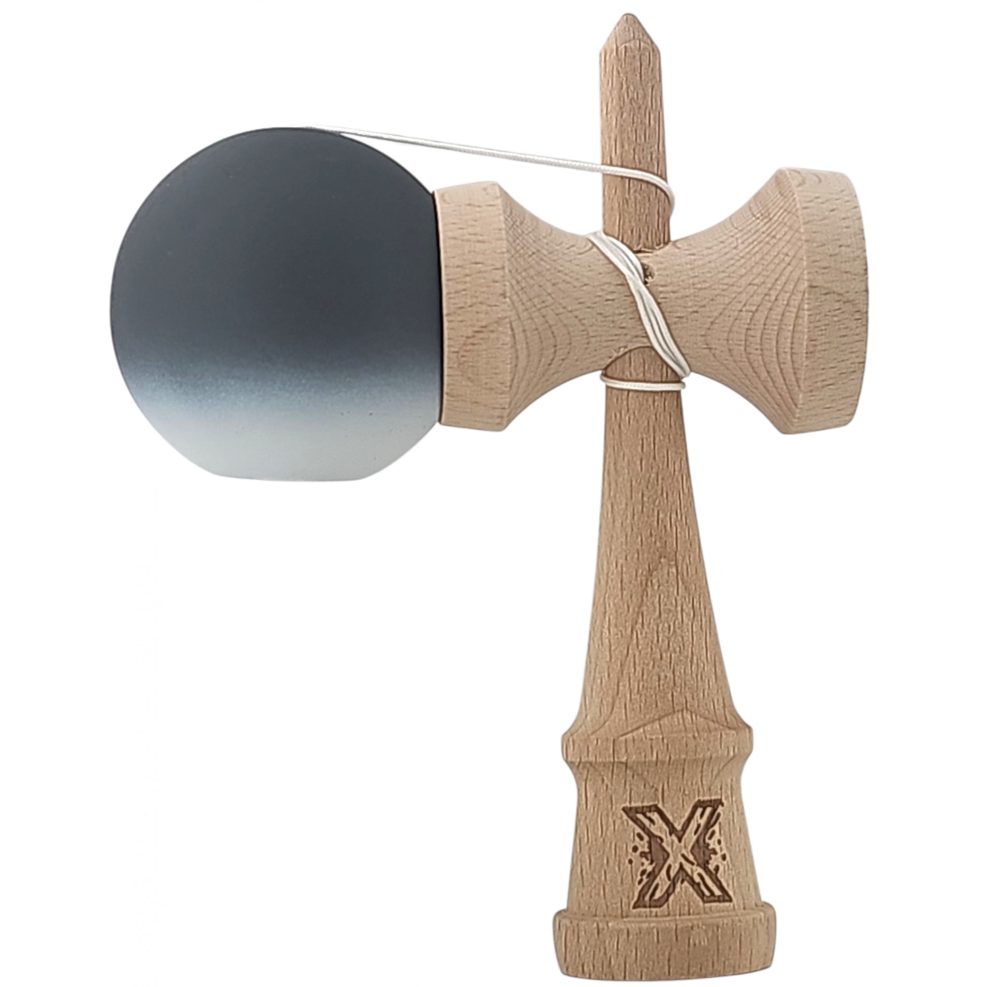 Kendama X Originala, Profesionala, din Lemn, Rubber Grip, 18 cm, Alb/Negru [1]