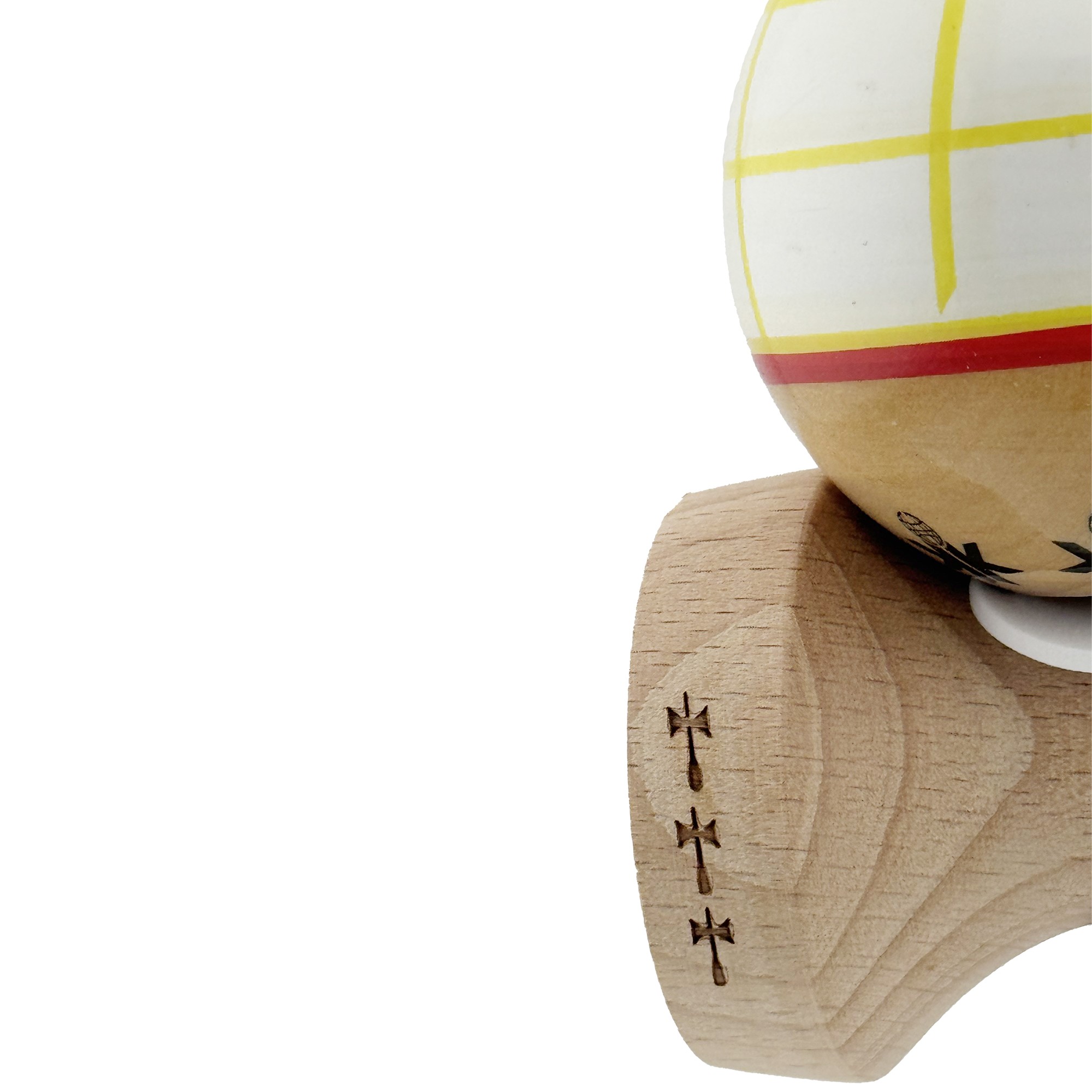 Kendama X Originala, Profesionala, Legendary Glob, Cupe Mari KING SIZE V3, Super Sticky, Gaura in Baza, Rulment Metalic, din lemn 18 cm, Ata 55 cm, Alb/Galben/Rosu [6]