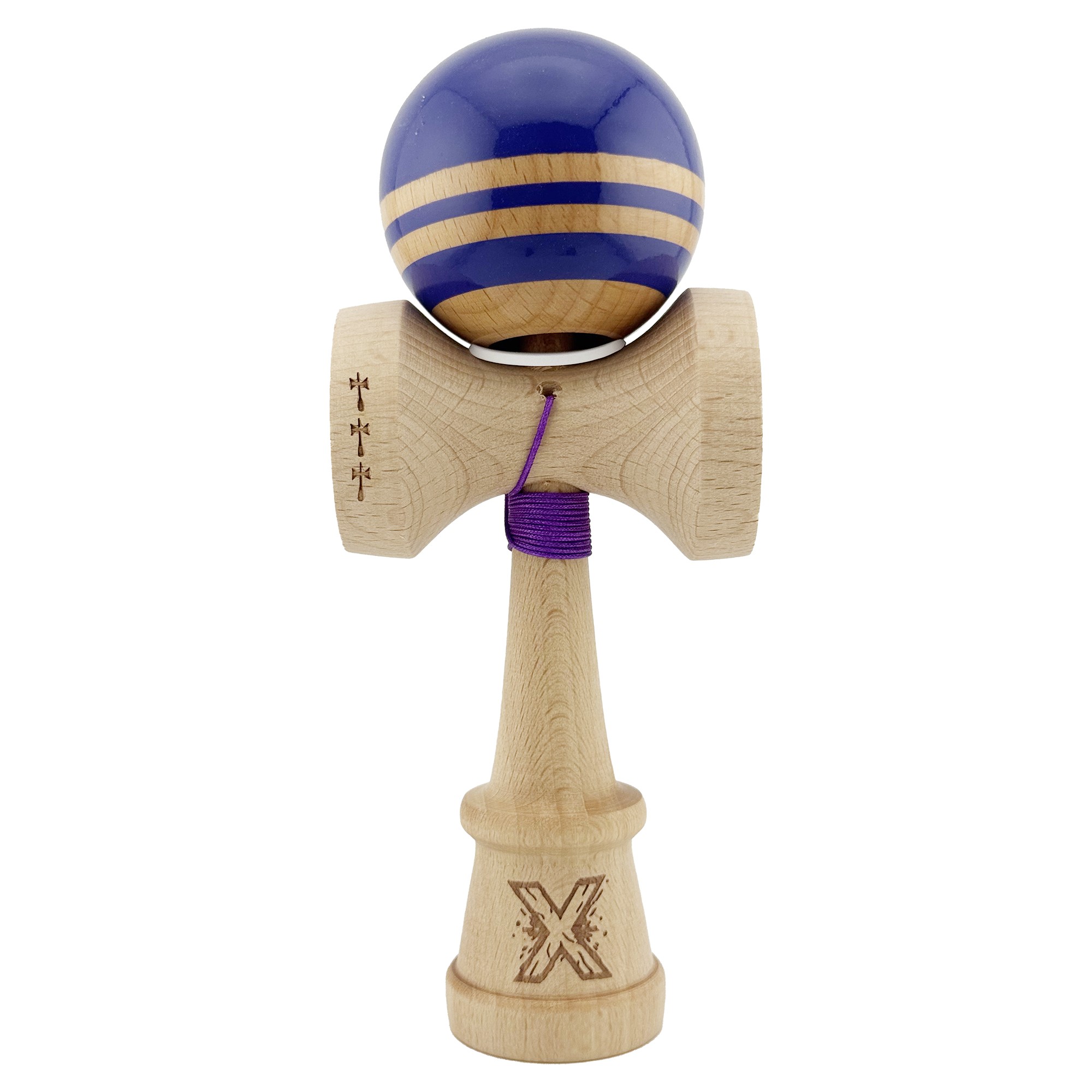 Kendama X Originala RAINBOW, Profesionala, Cupe Mari KING SIZE V3, Super Sticky, Gaura in Baza, Rulment Metalic, din lemn 18 cm, Ata 55 cm, Violet/Maro [1]