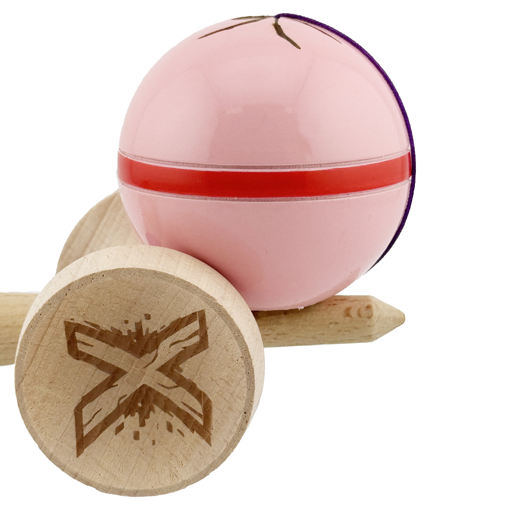 Kendama X Originala Silken, Profesionala, Cupe Mari KING SIZE V3, Super Sticky, Gaura in Baza, Rulment Metalic, din lemn 18 cm, Ata 55 cm, Roz [7]