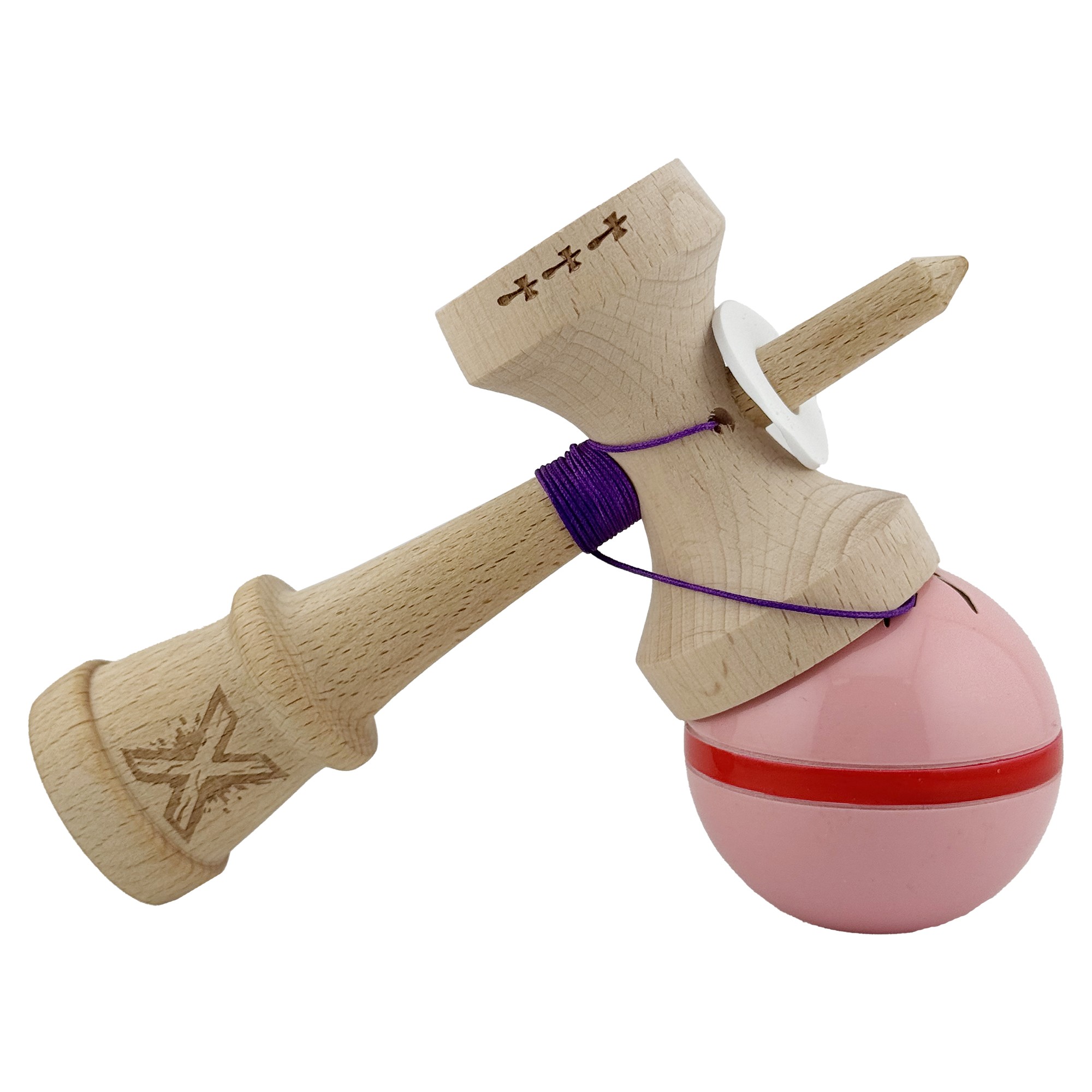 Kendama X Originala Silken, Profesionala, Cupe Mari KING SIZE V3, Super Sticky, Gaura in Baza, Rulment Metalic, din lemn 18 cm, Ata 55 cm, Roz [4]