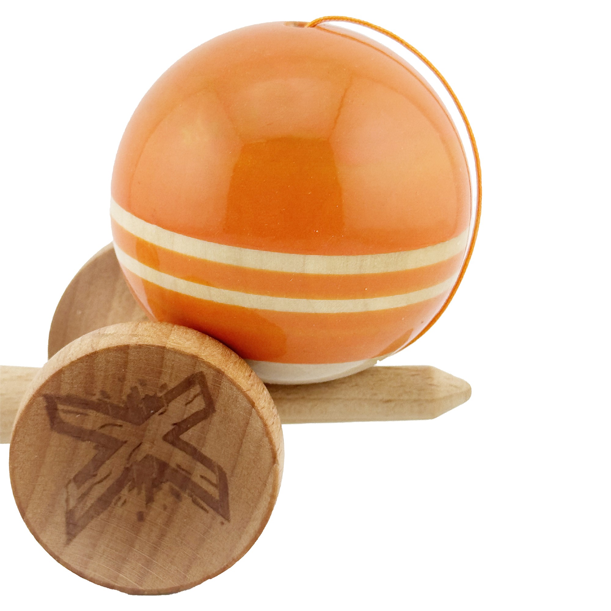 Kendama X Rainbow Originala, Profesionala, Big Cups V2, Super Sticky cu Cupe Mari, Rulment Metalic, din lemn 18 cm, Ata 55 cm, Portocaliu/Maro [6]