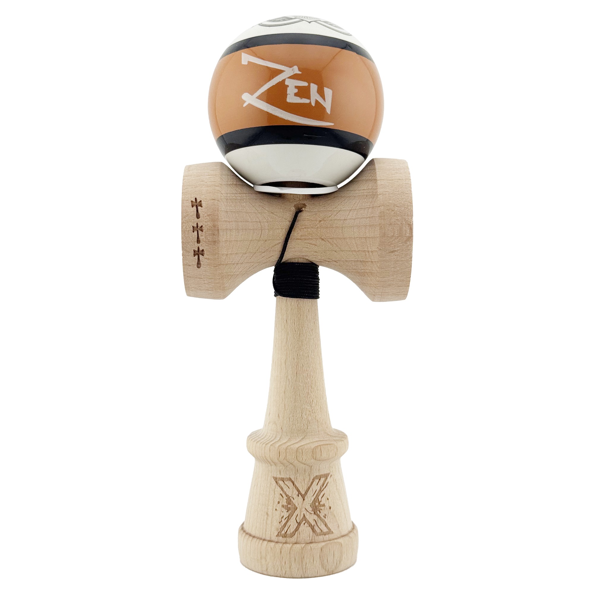 Kendama X Zen Series Originala, Profesionala, Cupe Mari KING SIZE V3, Super Sticky, Gaura in Baza, Rulment Metalic, din lemn 18 cm, Ata 55 cm, Maro [1]