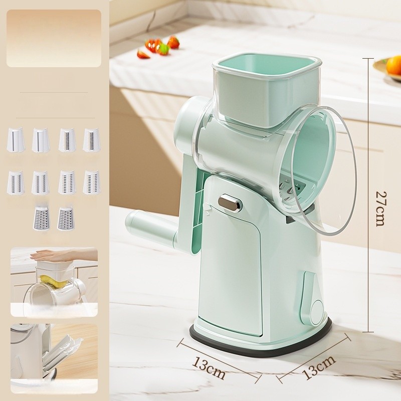 Razatoare Manuala, Rotativa cu Manivela, 10 Lame Interschimbabile, Anti-Stropire, 27 x 13 x 13 cm, Turcoaz [3]