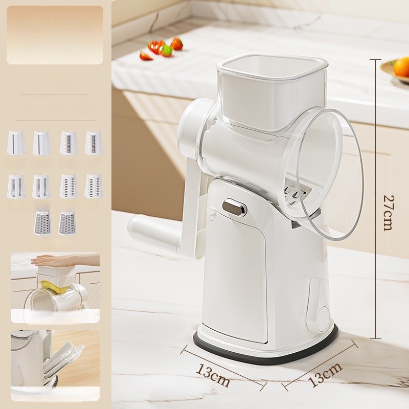 Razatoare Manuala, Rotativa cu Manivela, 10 Lame Interschimbabile, Anti-Stropire, 27 x 13 x 13 cm, Alb [6]