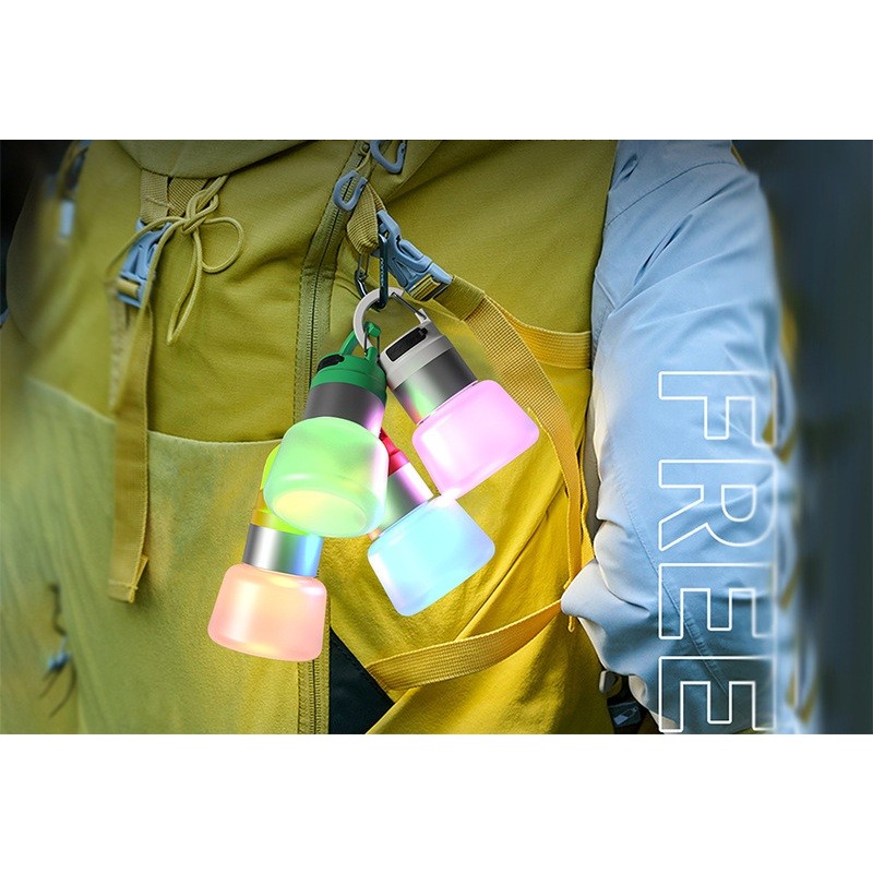 Lampa Portabila, de Voiaj/Camping, Incarcare USB, IPX5, LED RGB, din ABS, 300 mAh, 10 x 5.5 x 5.5 cm, Galben [2]