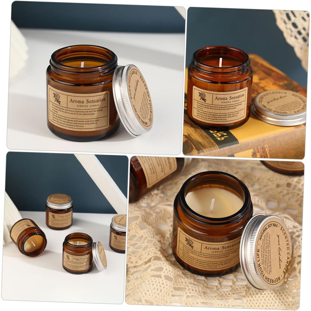 Lumanare Parfumata, Model Borcan Maro, Aroma de Clopotei, din Ceara Vegetala, 6 x 6.5 x 6.5 cm, Maro [4]