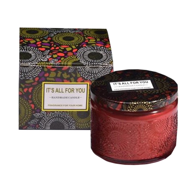 Lumanari - Lumanare Parfumata, Model Borcan, Rosu, Aroma de Frezie de pere