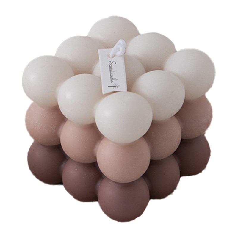 Lumanari - Lumanare Parfumata, din Ceara De Soia, Model Cub, Gradient in 3 Culori Pale, 6x6x6 cm, Aroma de Busuioc, Maro