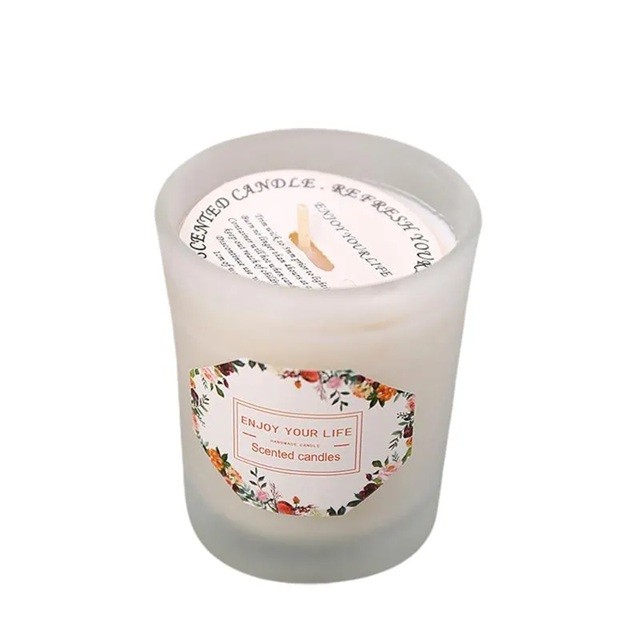 Lumanare Parfumata, Model Pahar Alb Transparent, Aroma de Frezie/Para, din Ceara de Soia, 6.2 x 5.2 cm, Alb [1]